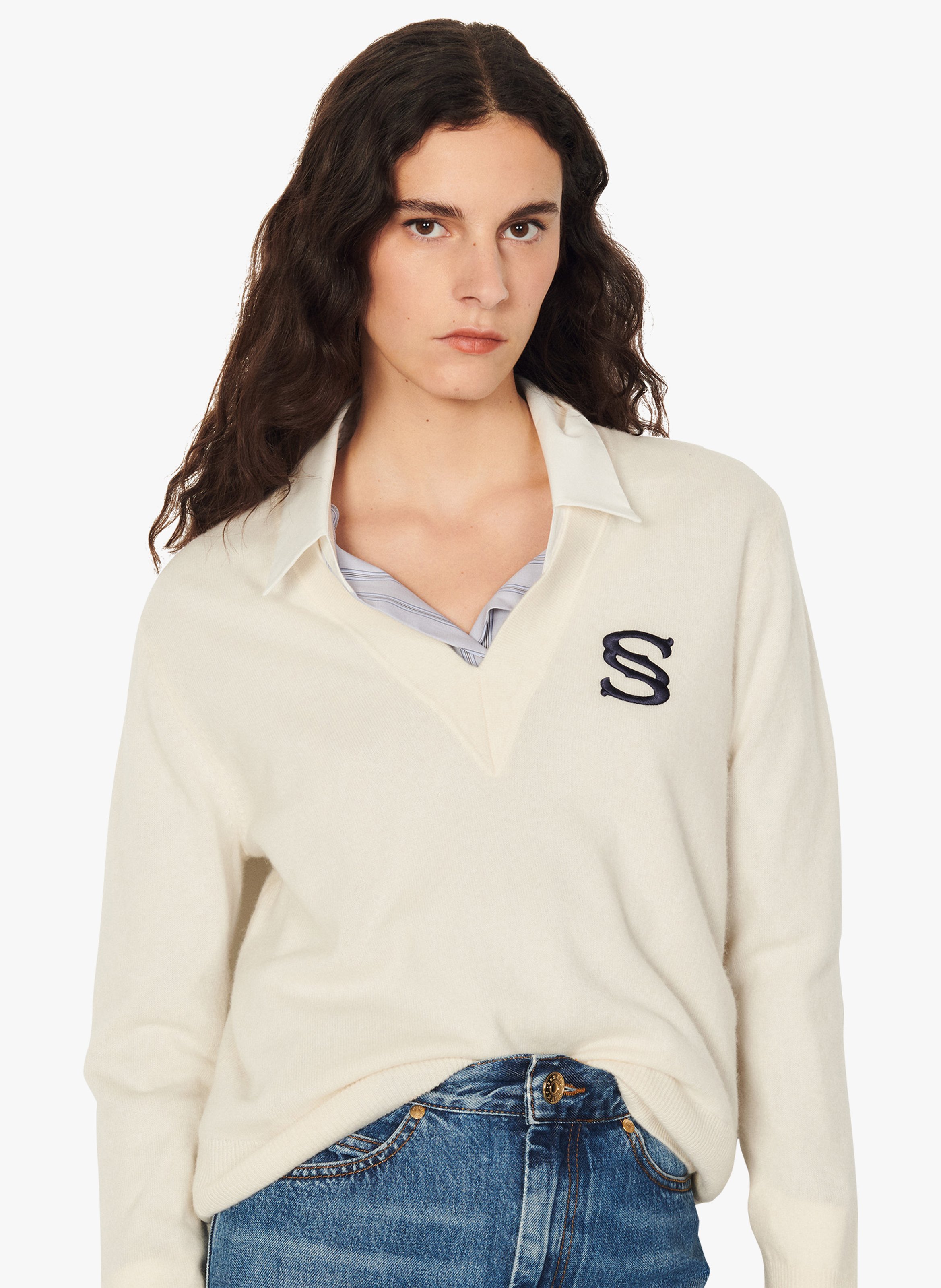 Sale Embroidered Wool And Cashmere V 