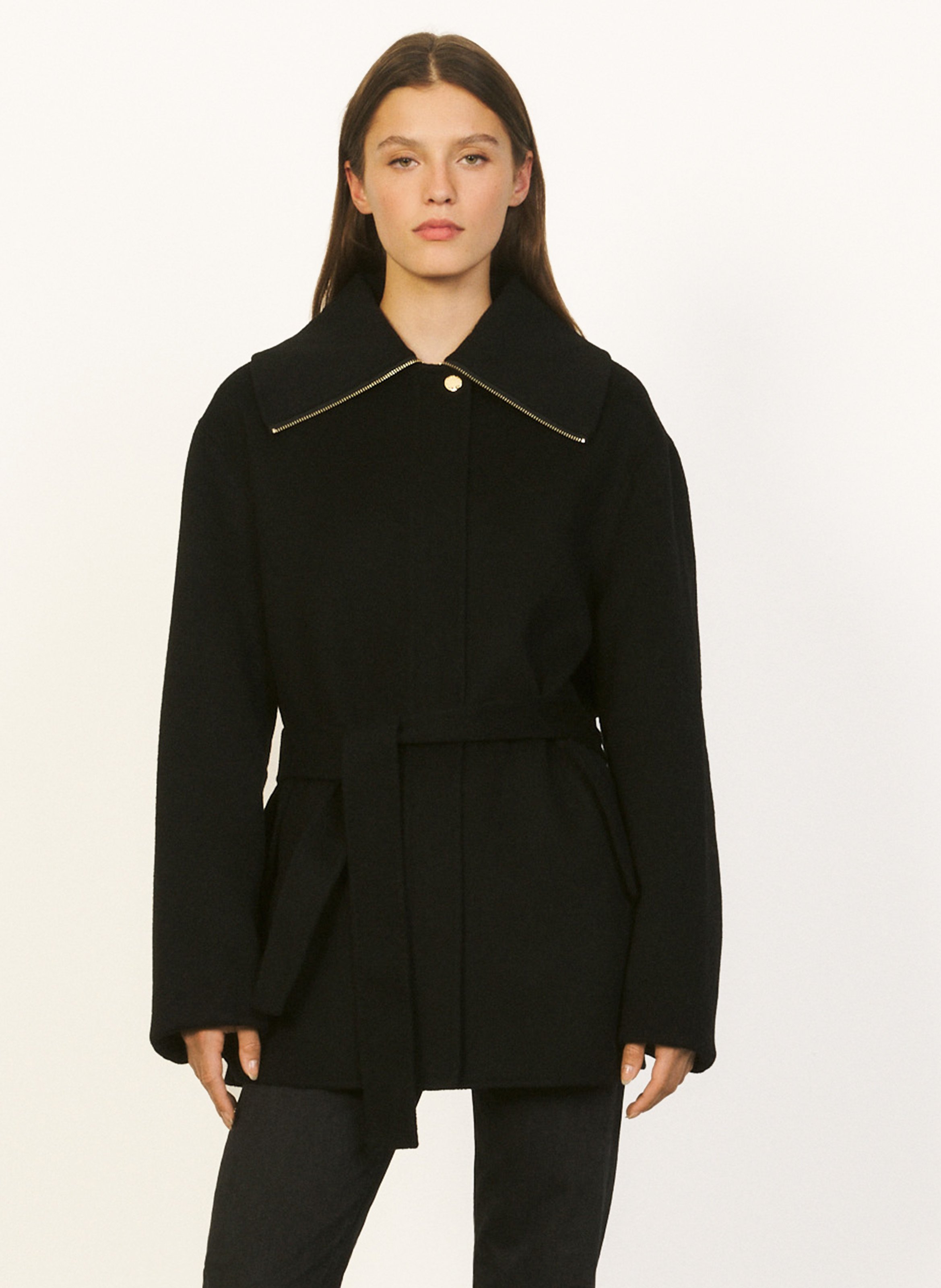 sandro black wool coat