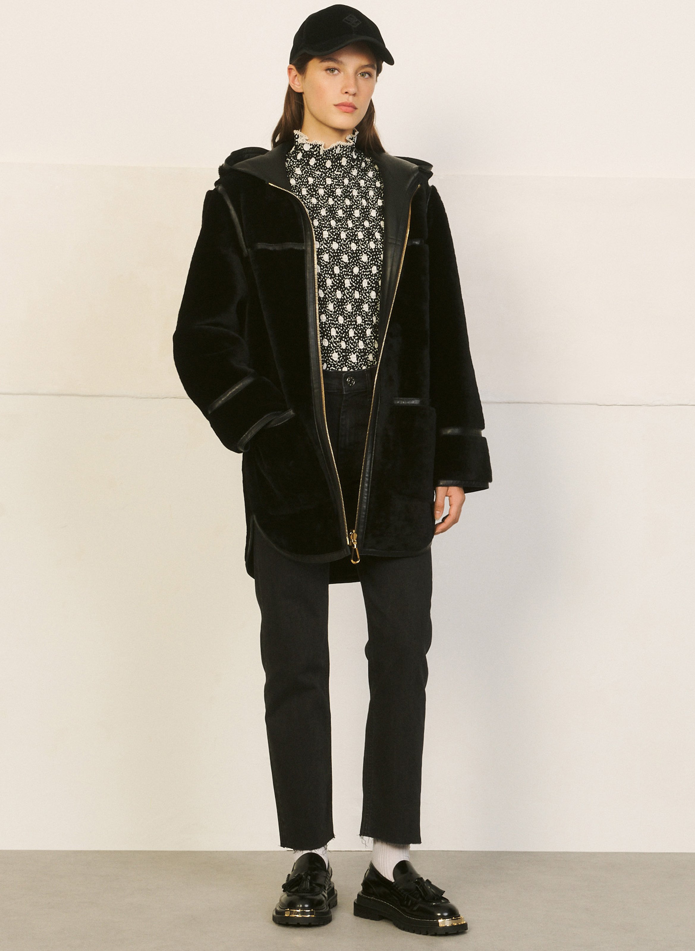 sandro reversible shearling coat