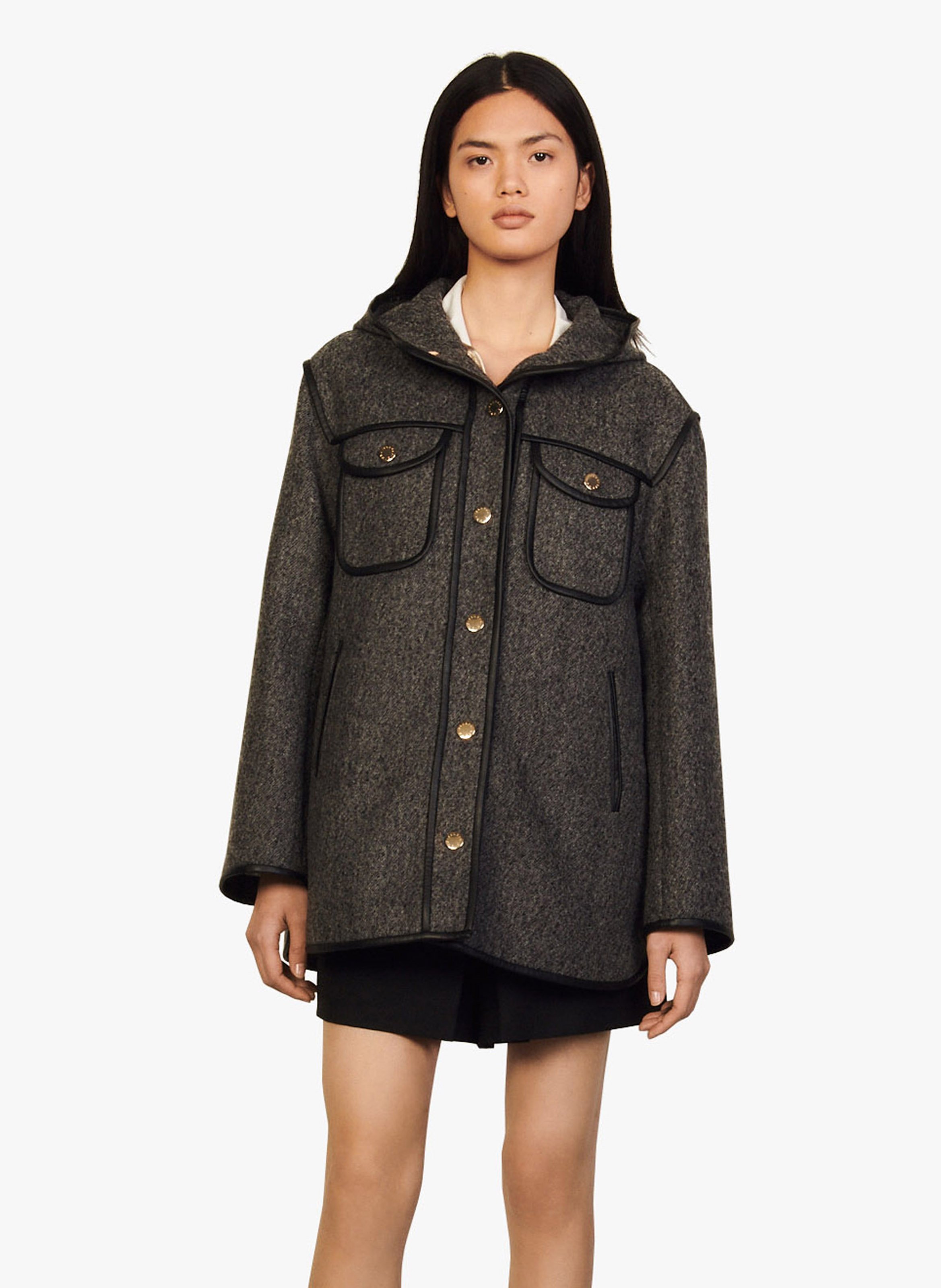 hooded grey wool coat