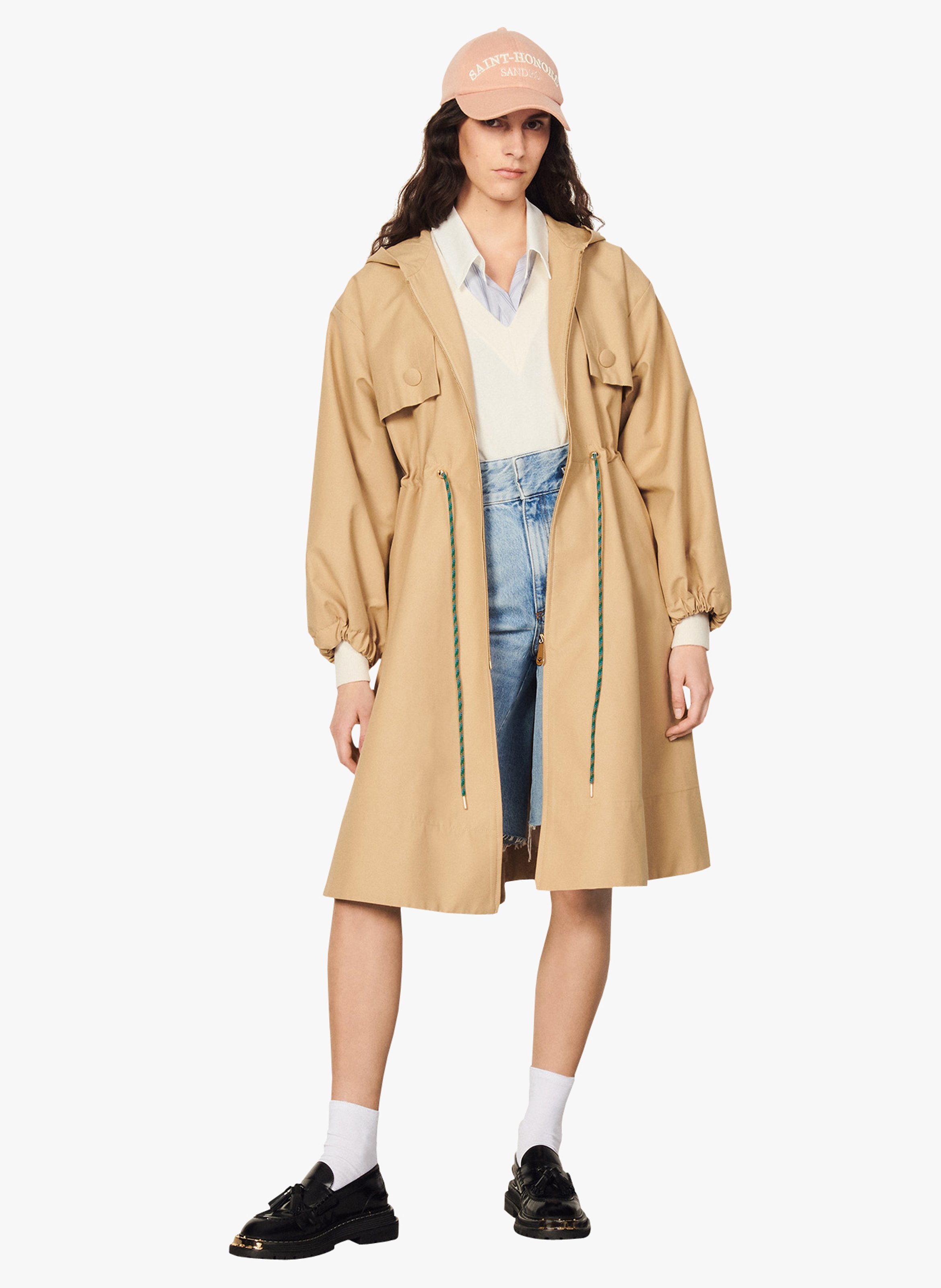 beige raincoat with hood