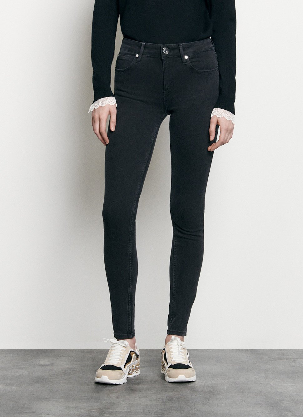 Low rise Skinny Jeans Noir Sandro Women Place des Tendances