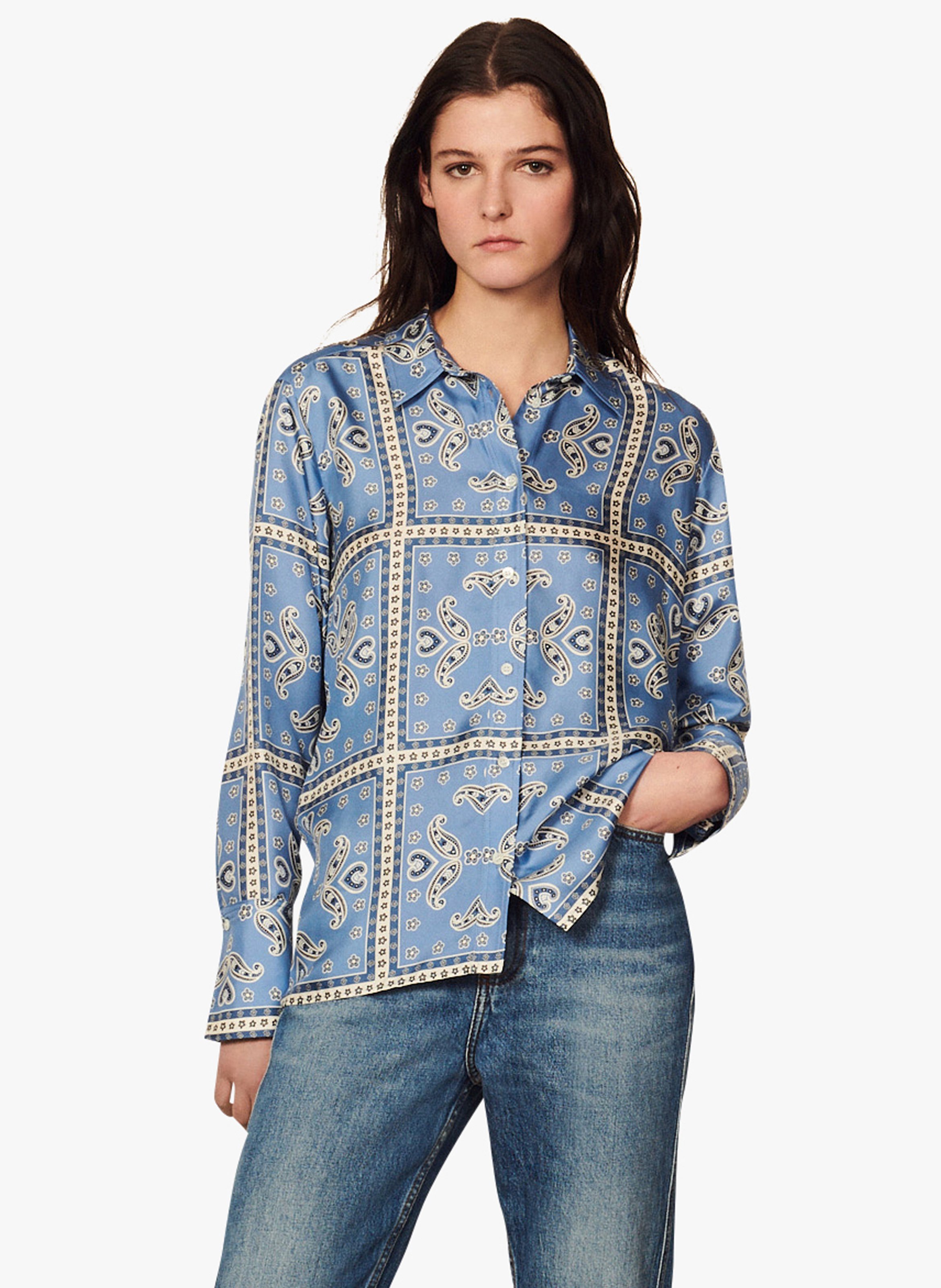 Sale Printed Silk Shirt With Classic 
