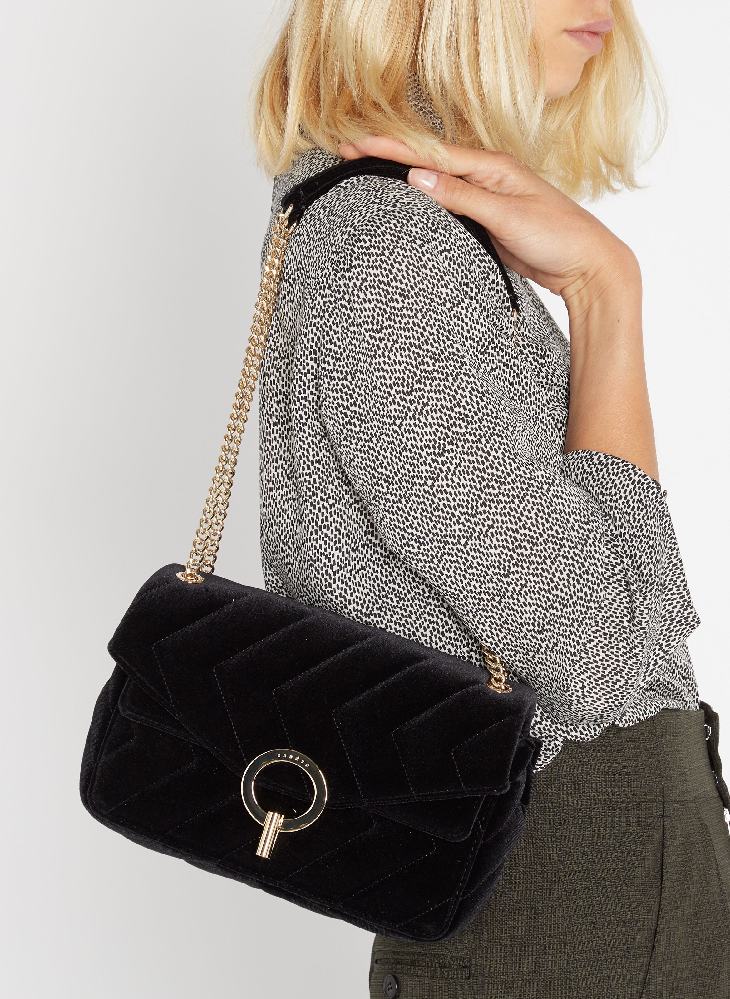 Black Quilted velvet shoulder bag