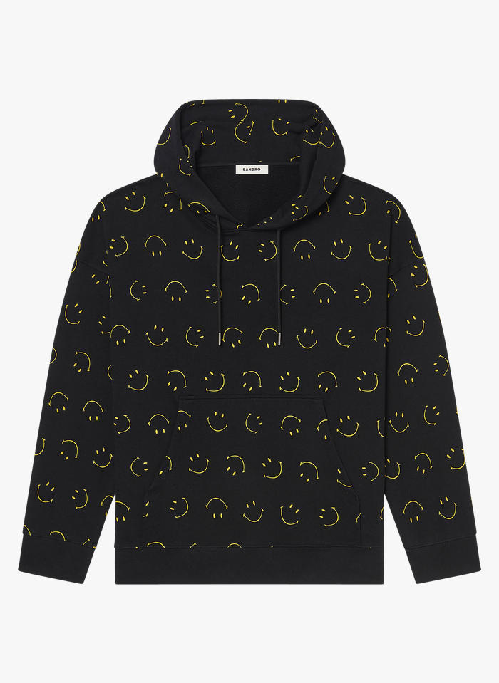SANDRO Black Regular-fit organic cotton hoodie with screen print