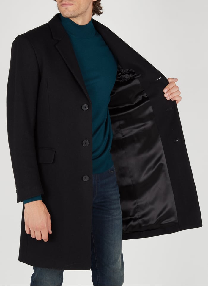 Regular Fit Wool Blend Coat With Tailored Collar Noir Sandro Men Place Des Tens Regular Fit Wool Blend Coat With, Sandro Double Sided Black Wool Trench Coat