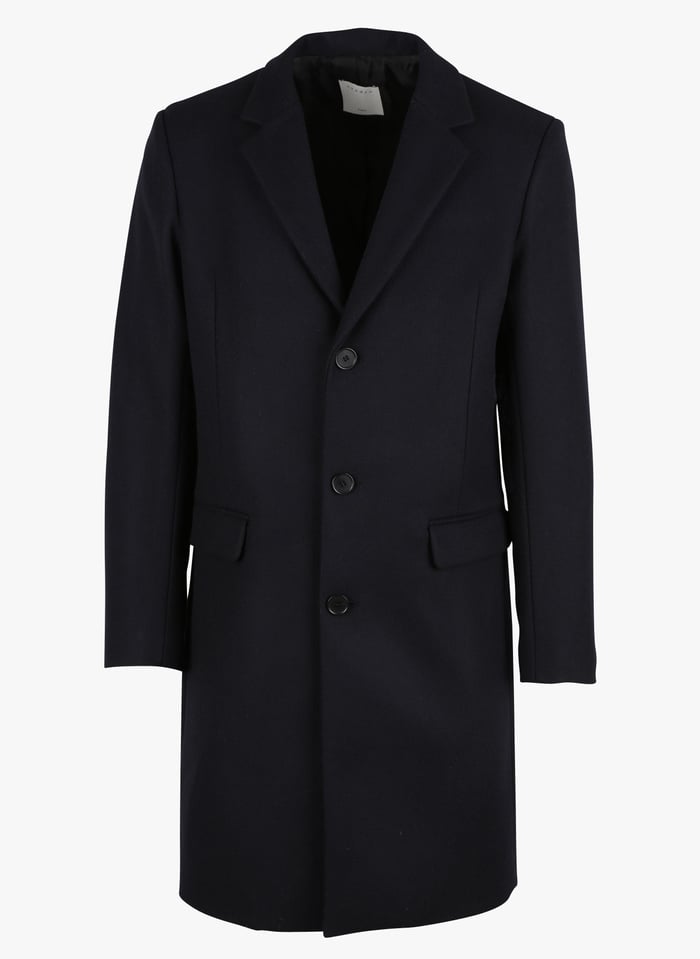 Regular Fit Wool Blend Coat With Tailored Collar Marine Sandro Men Place Des Tens Tailored Collar Marine Sandro Men, Sandro Double Sided Black Wool Trench Coat