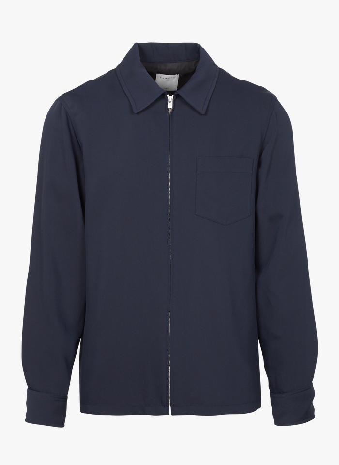 SANDRO Blue Regular-fit zip-up jacket with classic collar