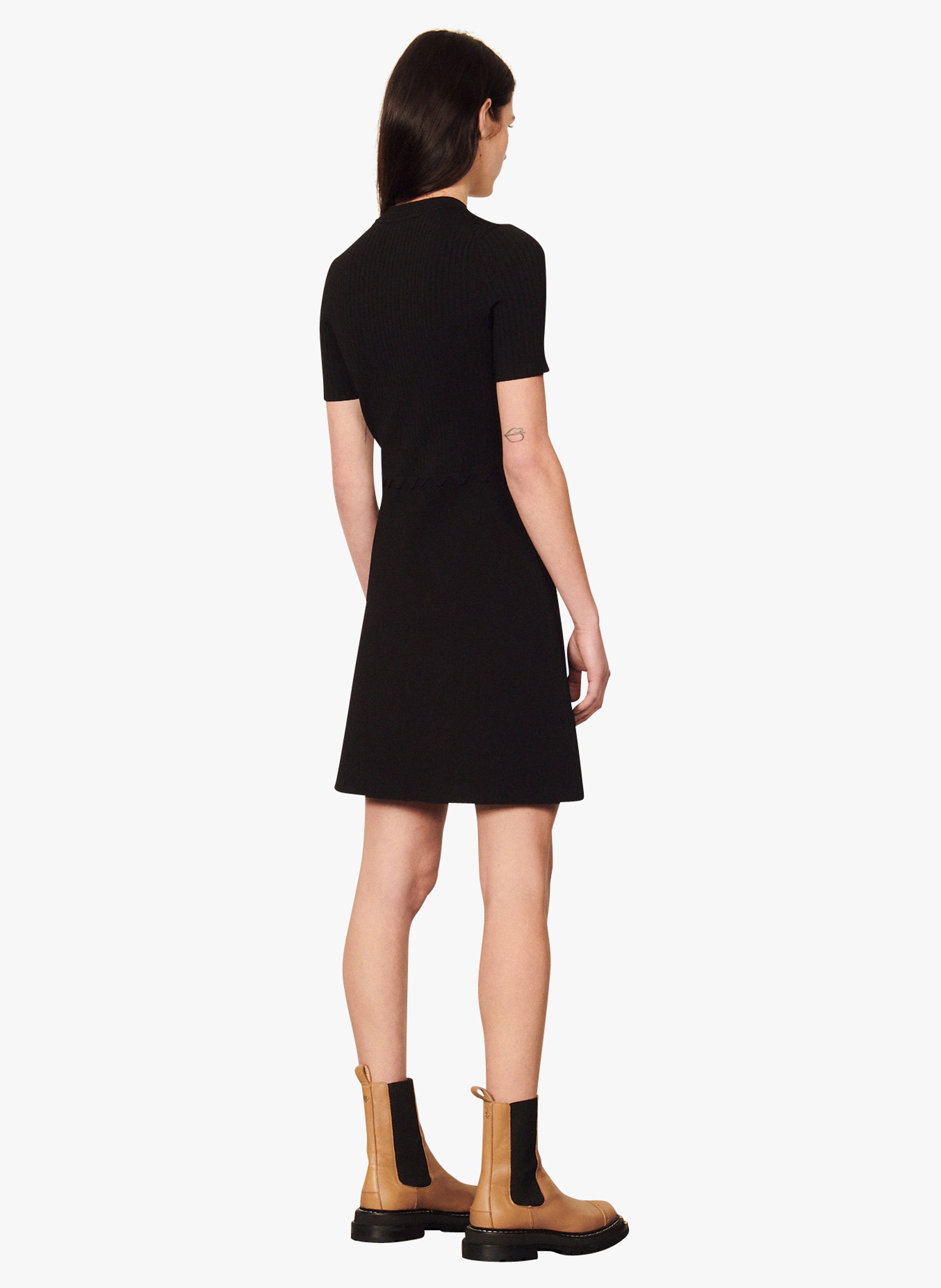 Short Knit Dress With High Neck Noir 