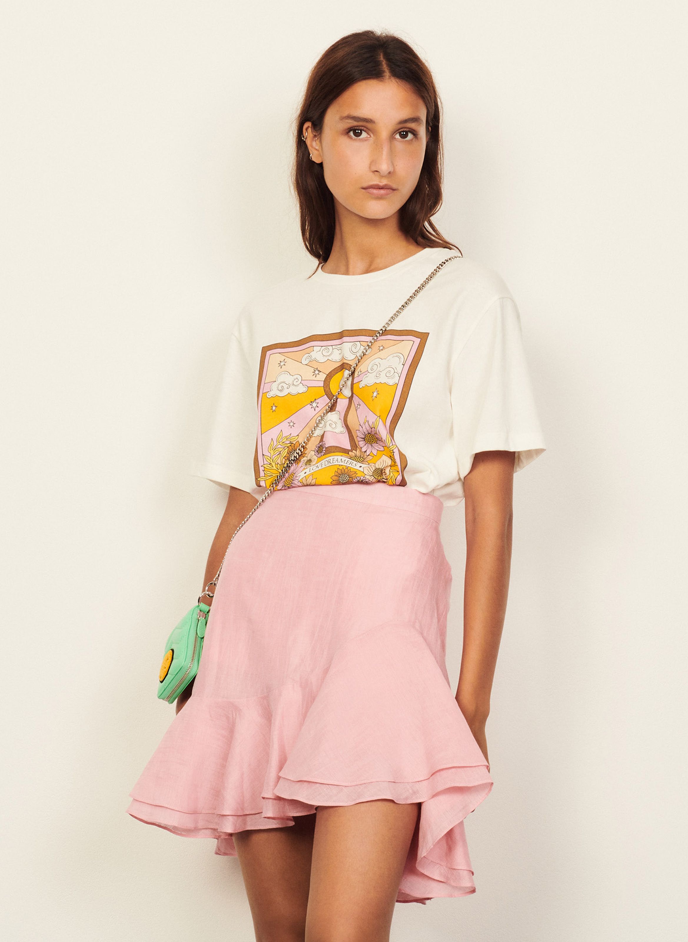 pink leather skirt yellow