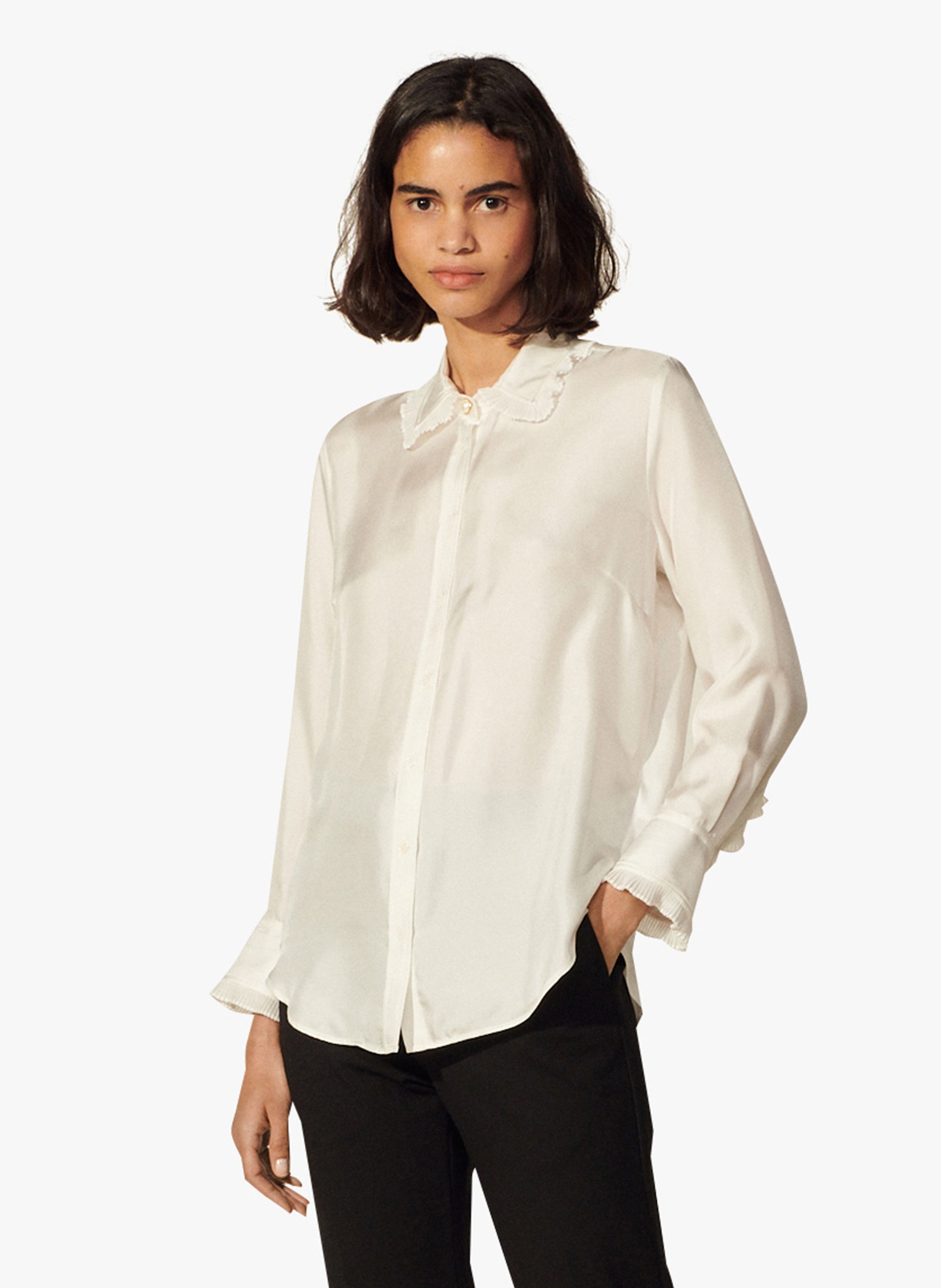 White Silk shirt with classic collar