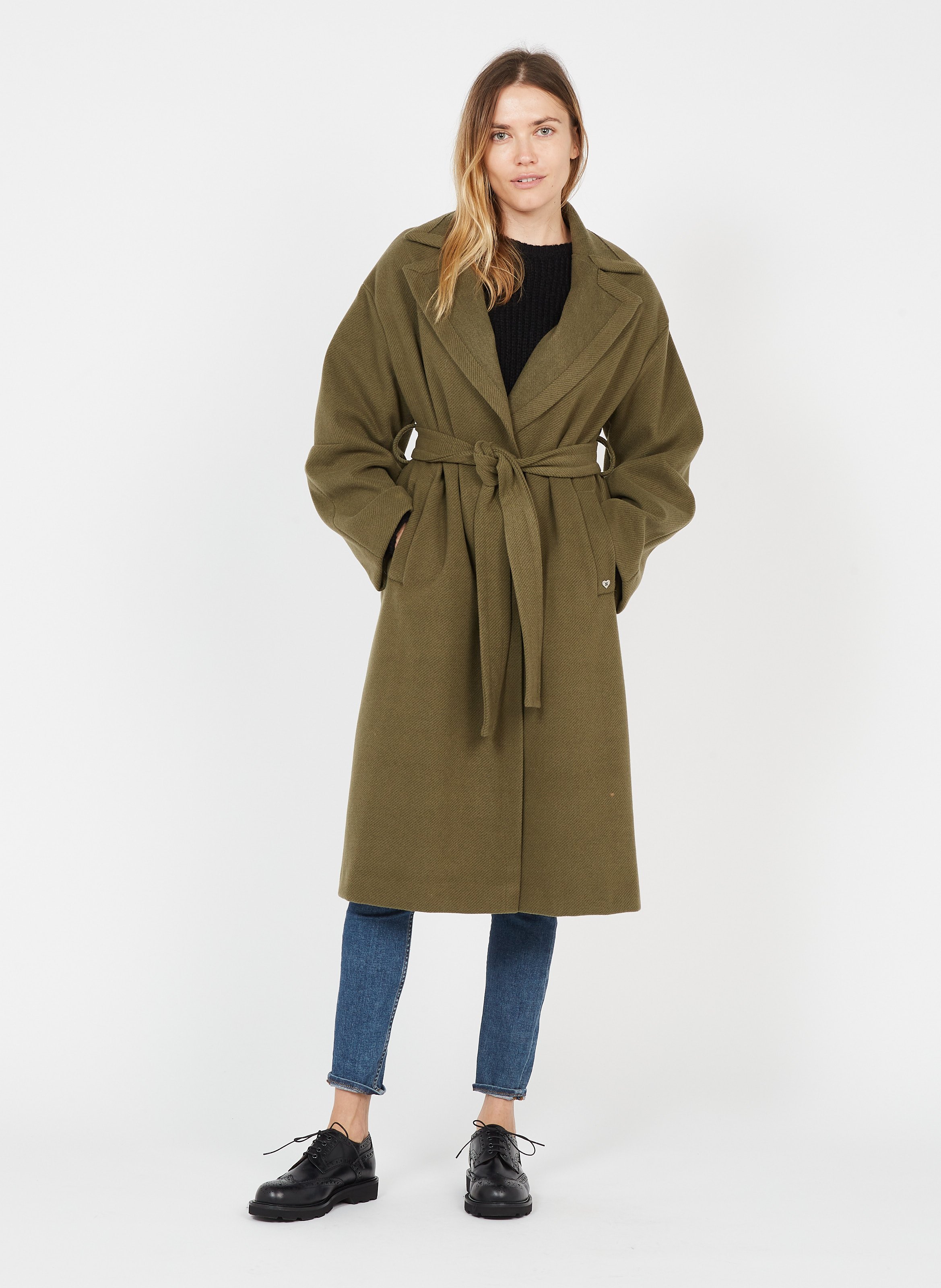 khaki wrap coat