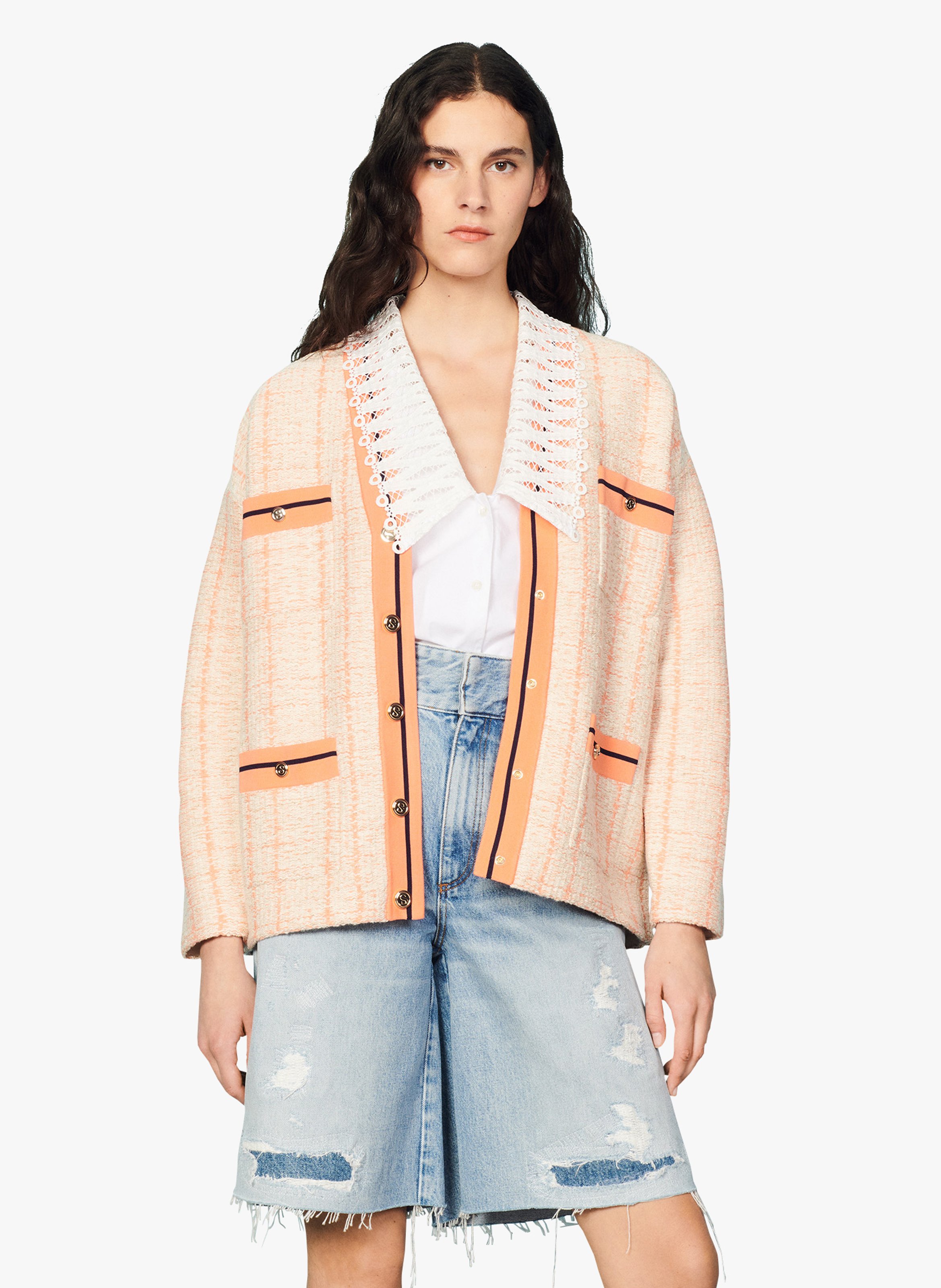 sandro denim cardigan
