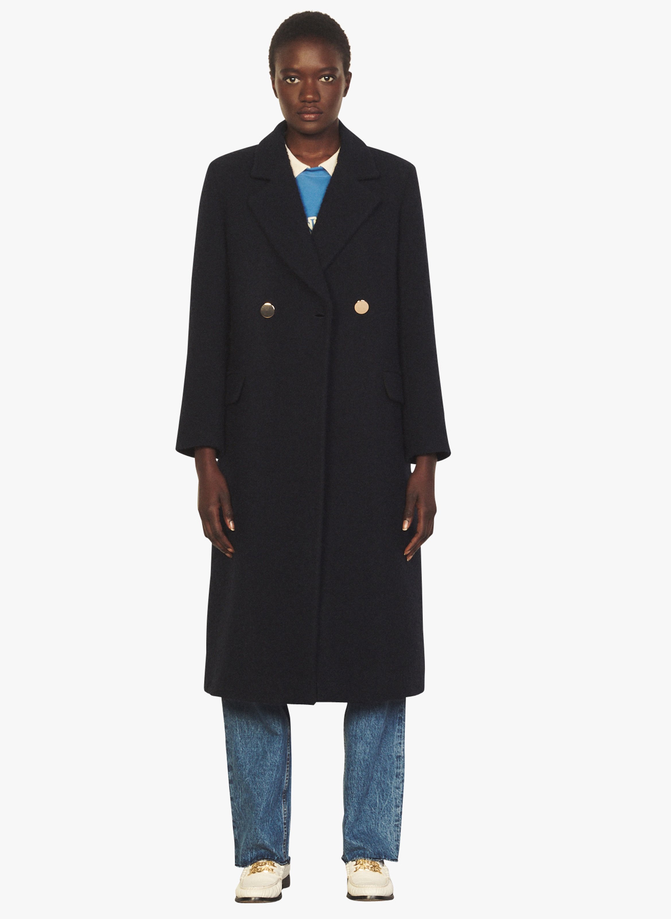 sandro blue wool coat