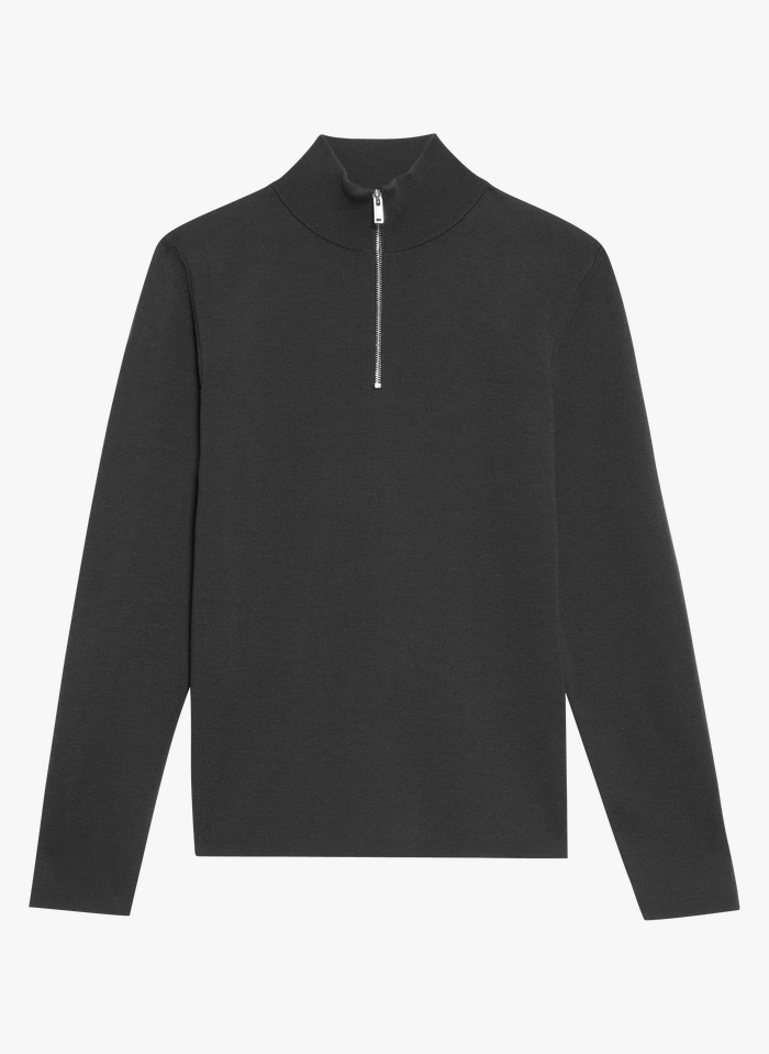 SANDRO Black Zip-up high-neck wool sweater