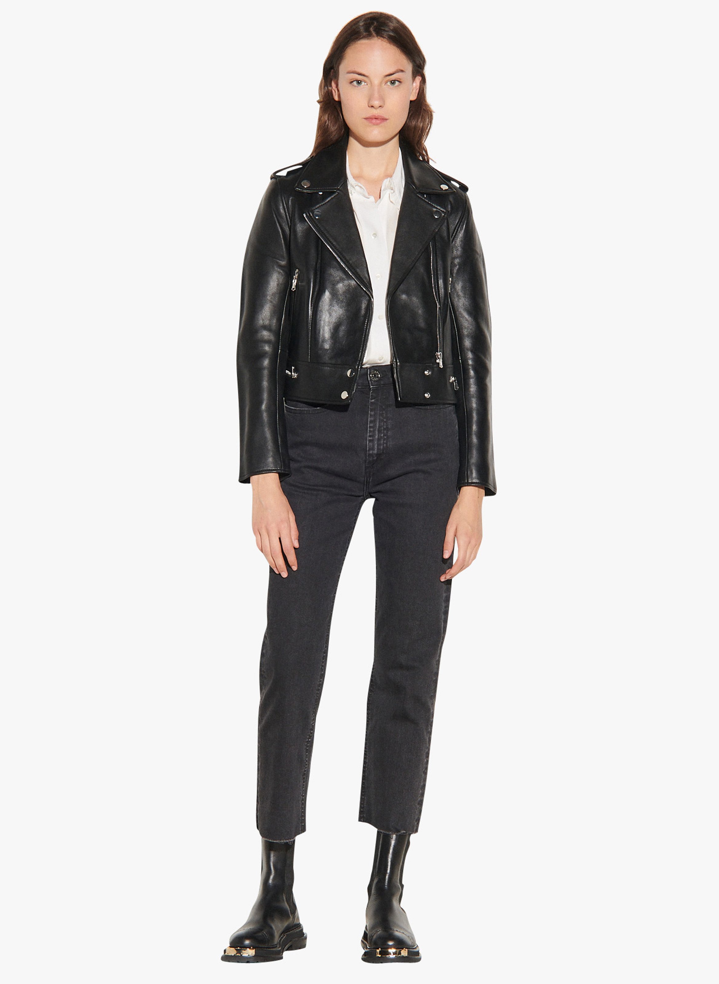 sandro leather jacket womens