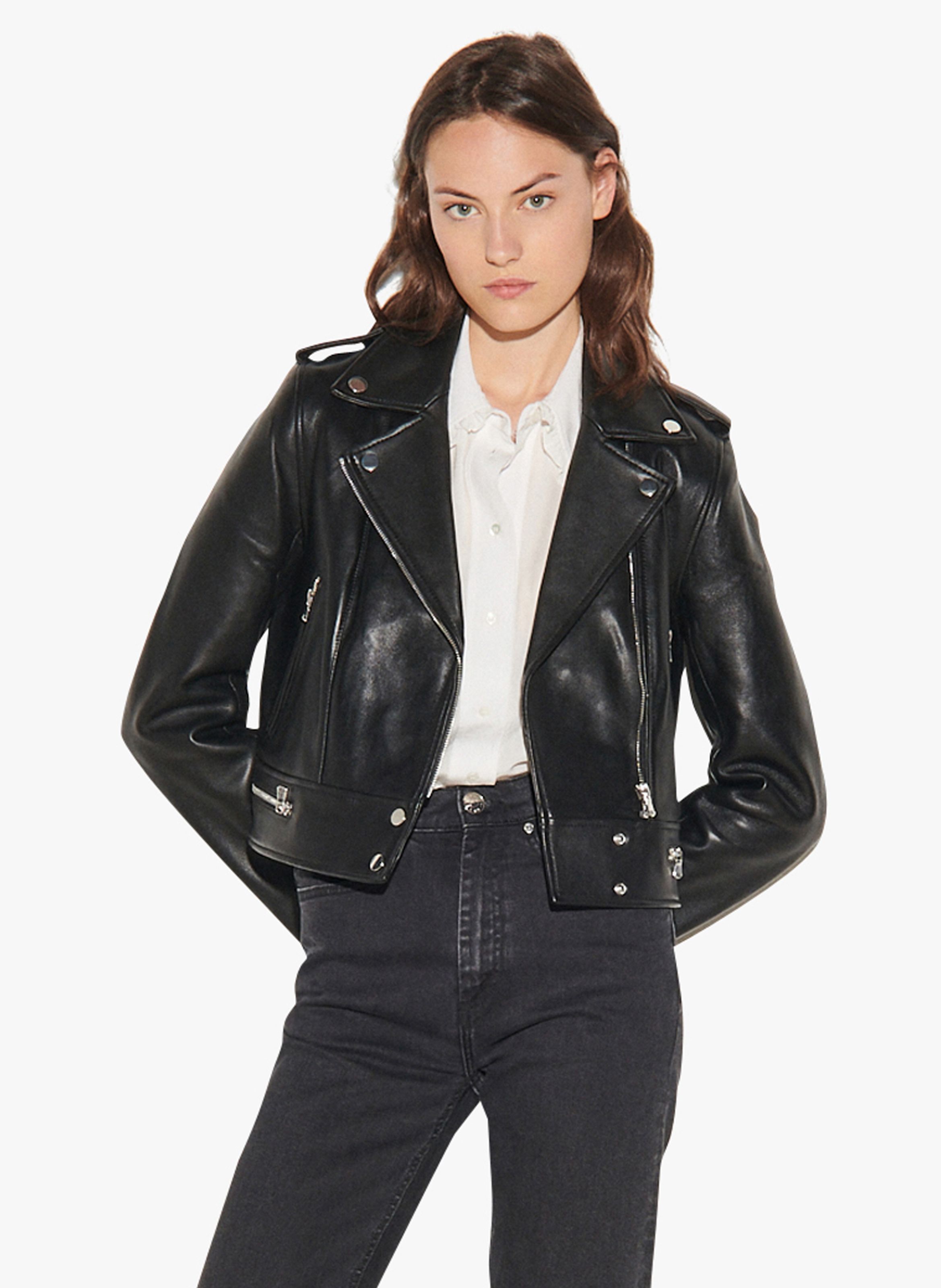 Zip up Leather Jacket Noir Sandro Women Place des Tendances