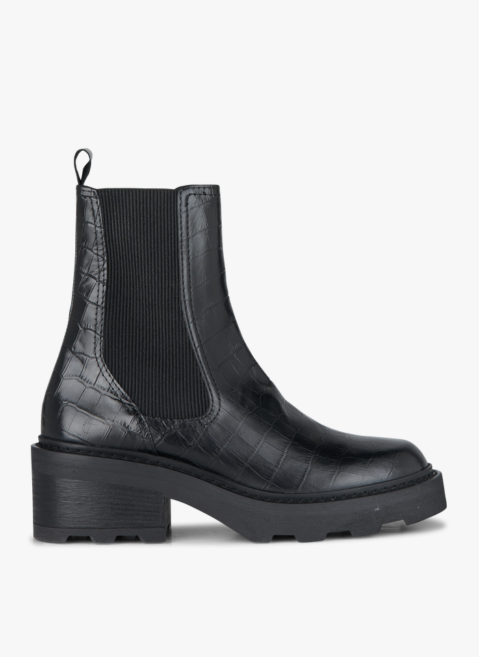 SCHMOOVE Black Mock croc leather mid-calf boots