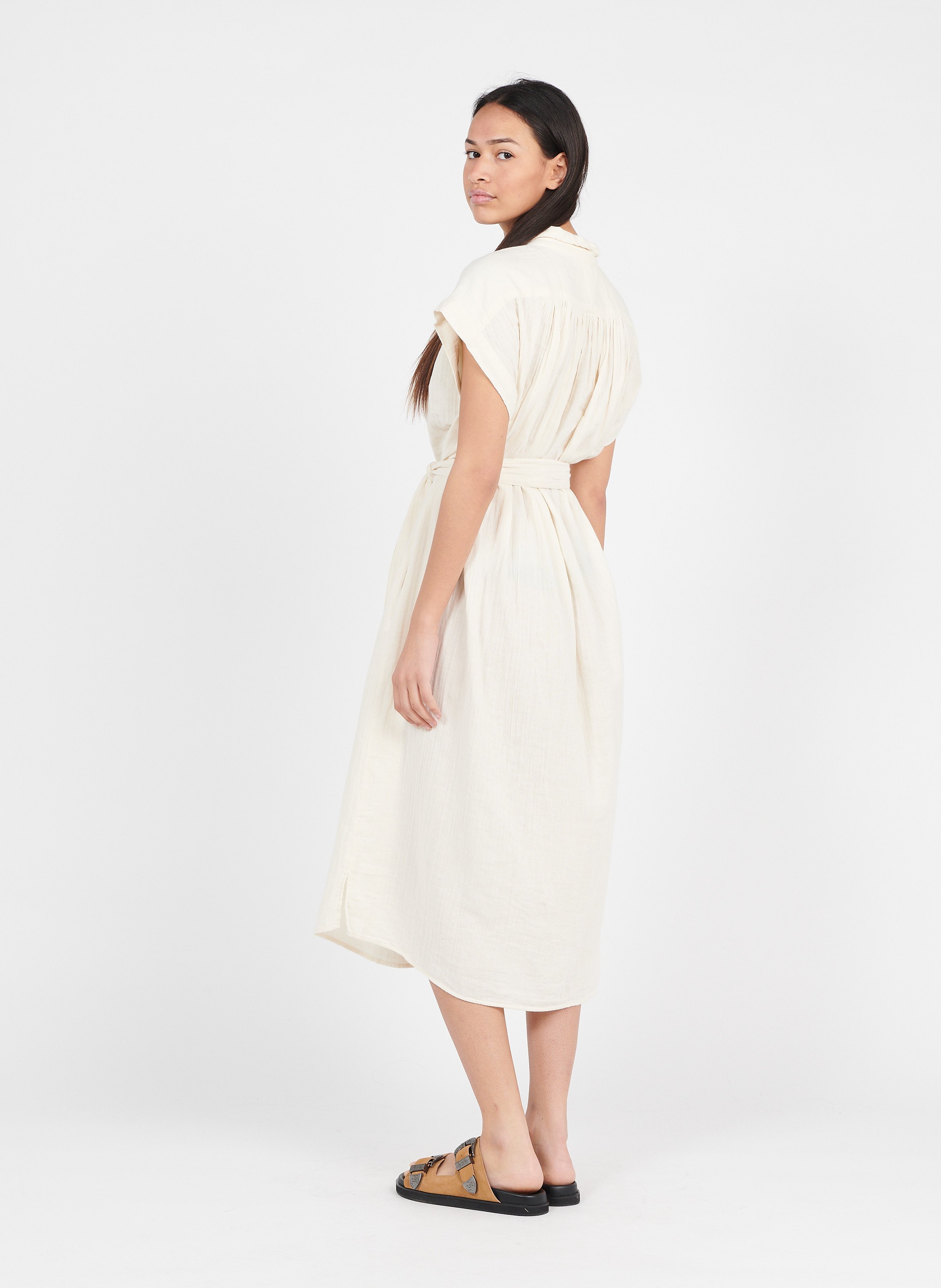 white gauze shirt dress