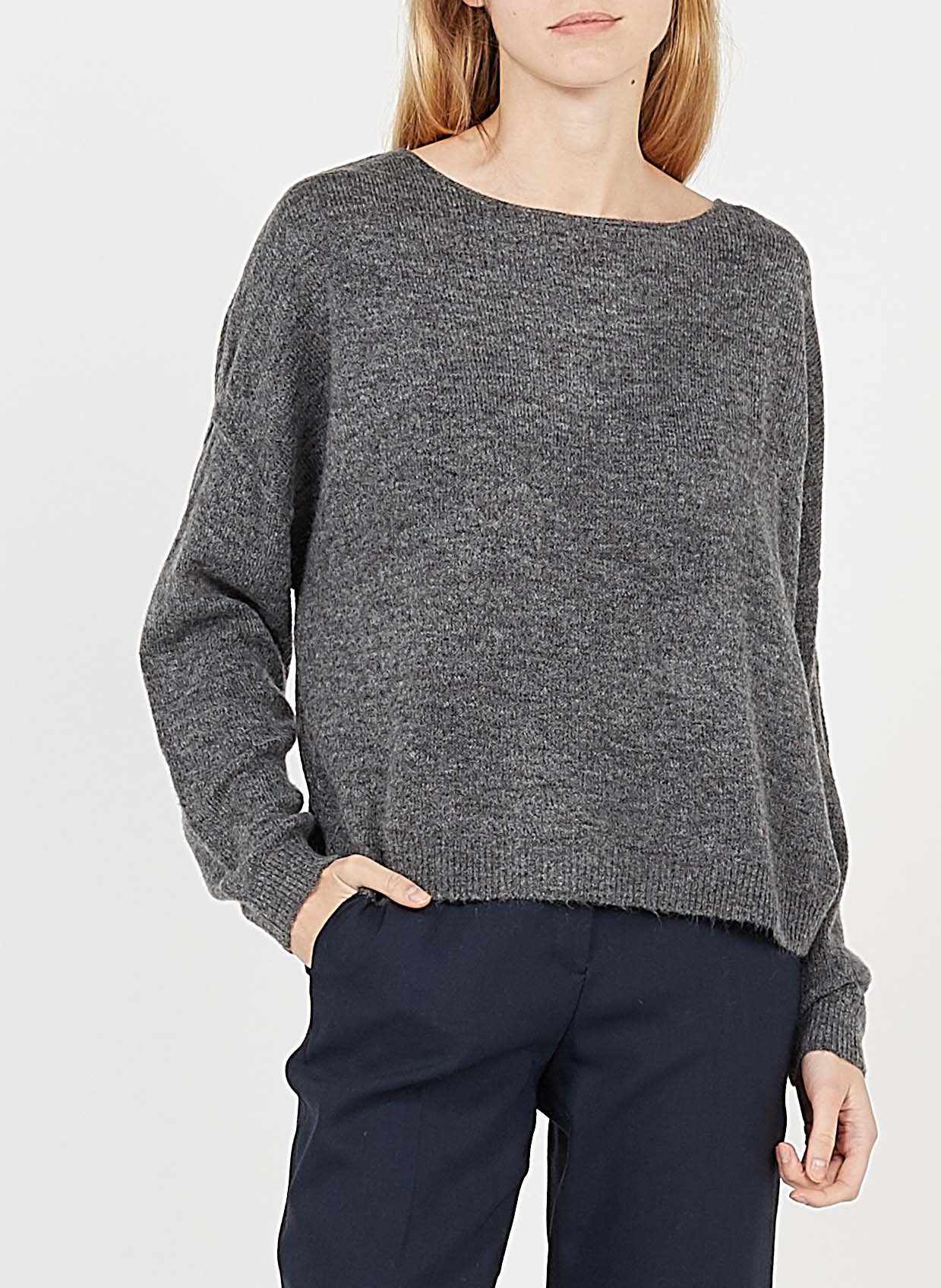 grey boat neck sweater