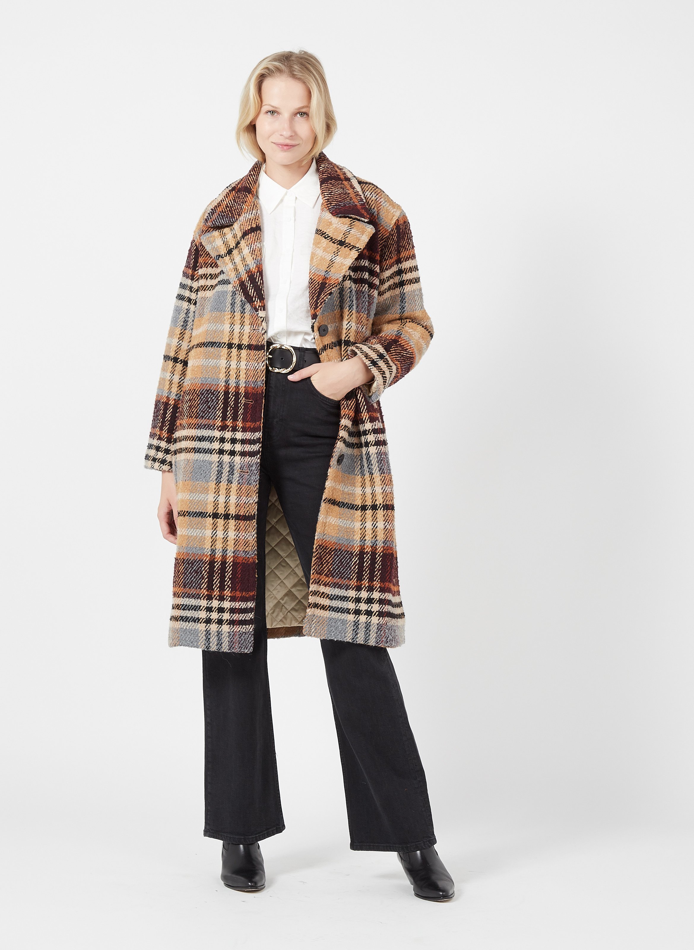 checked tailored coat