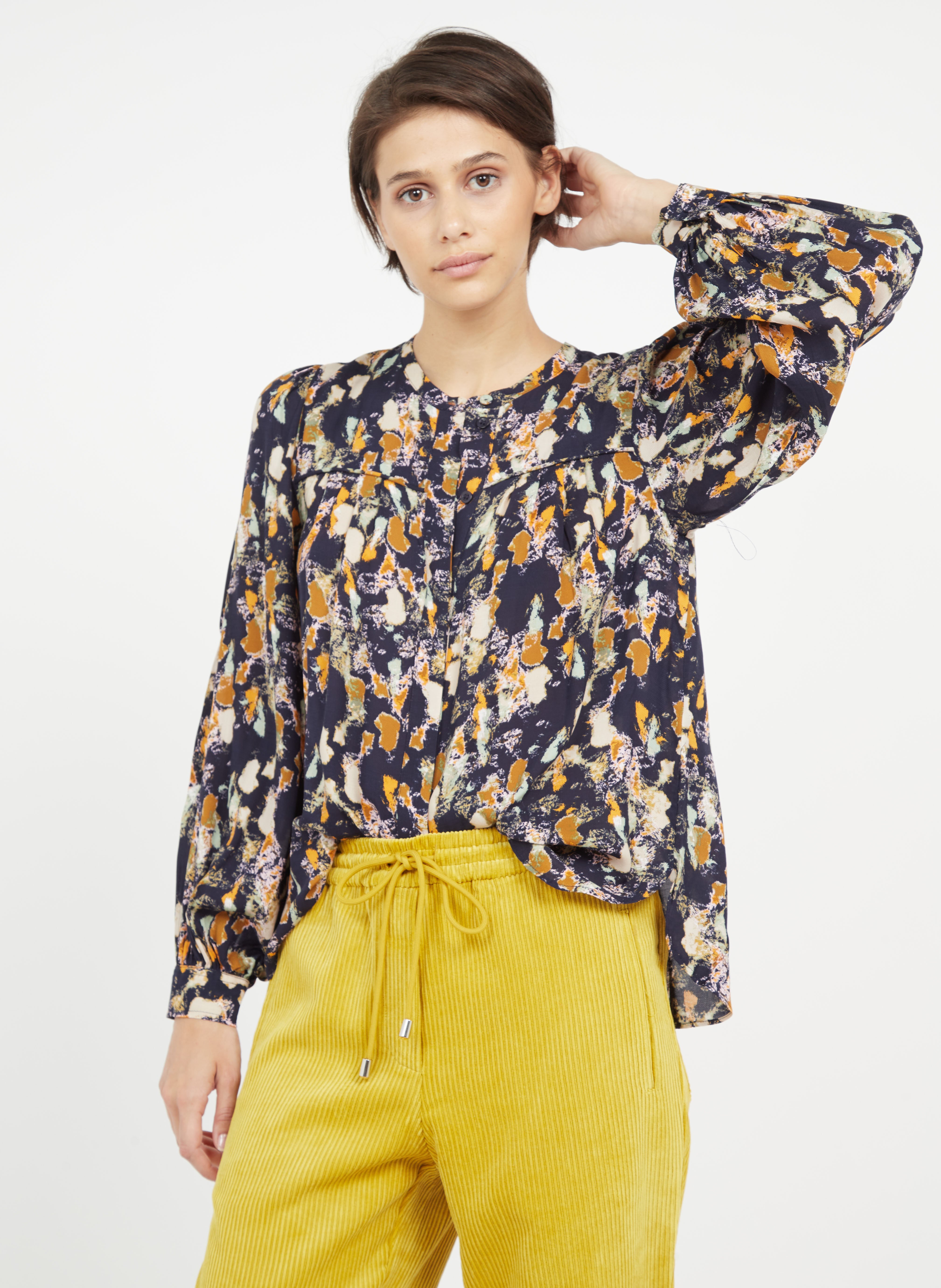 Printed Viscose Shirt Peacoat Second Female Women Place des Tendances