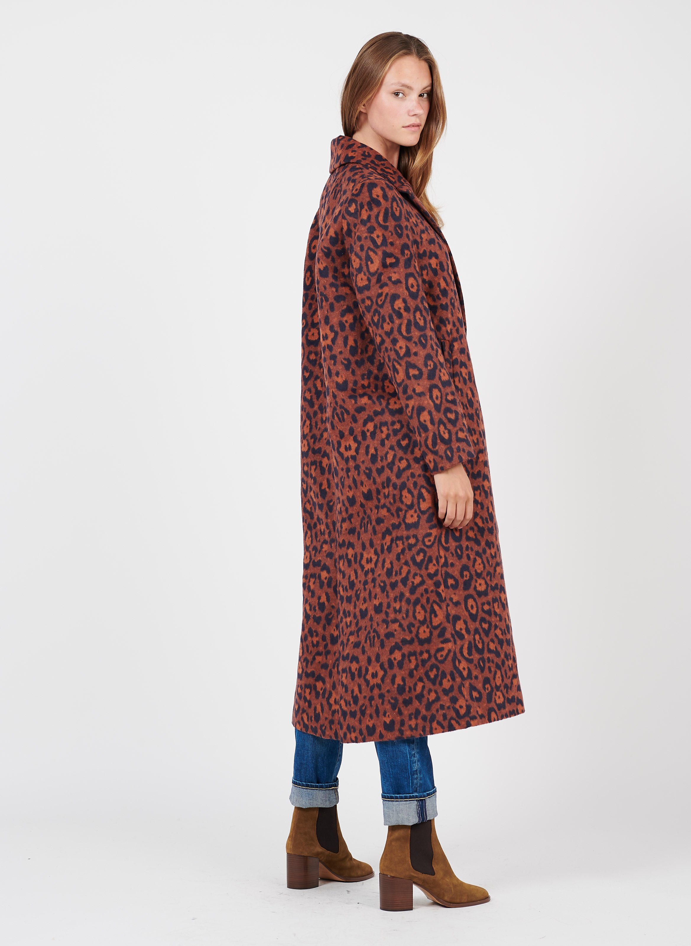 leopard print tailored coat