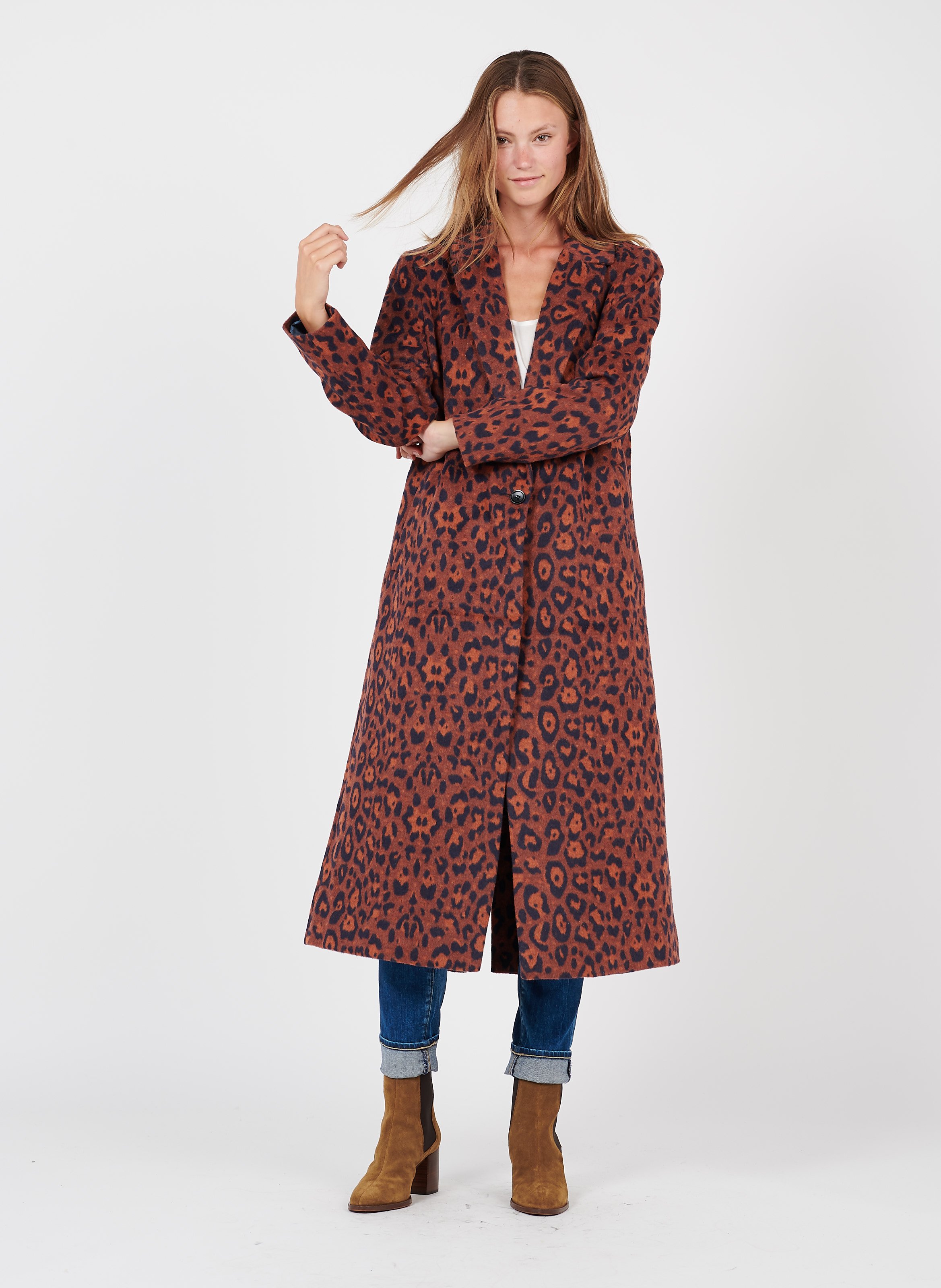 leopard print wool coat