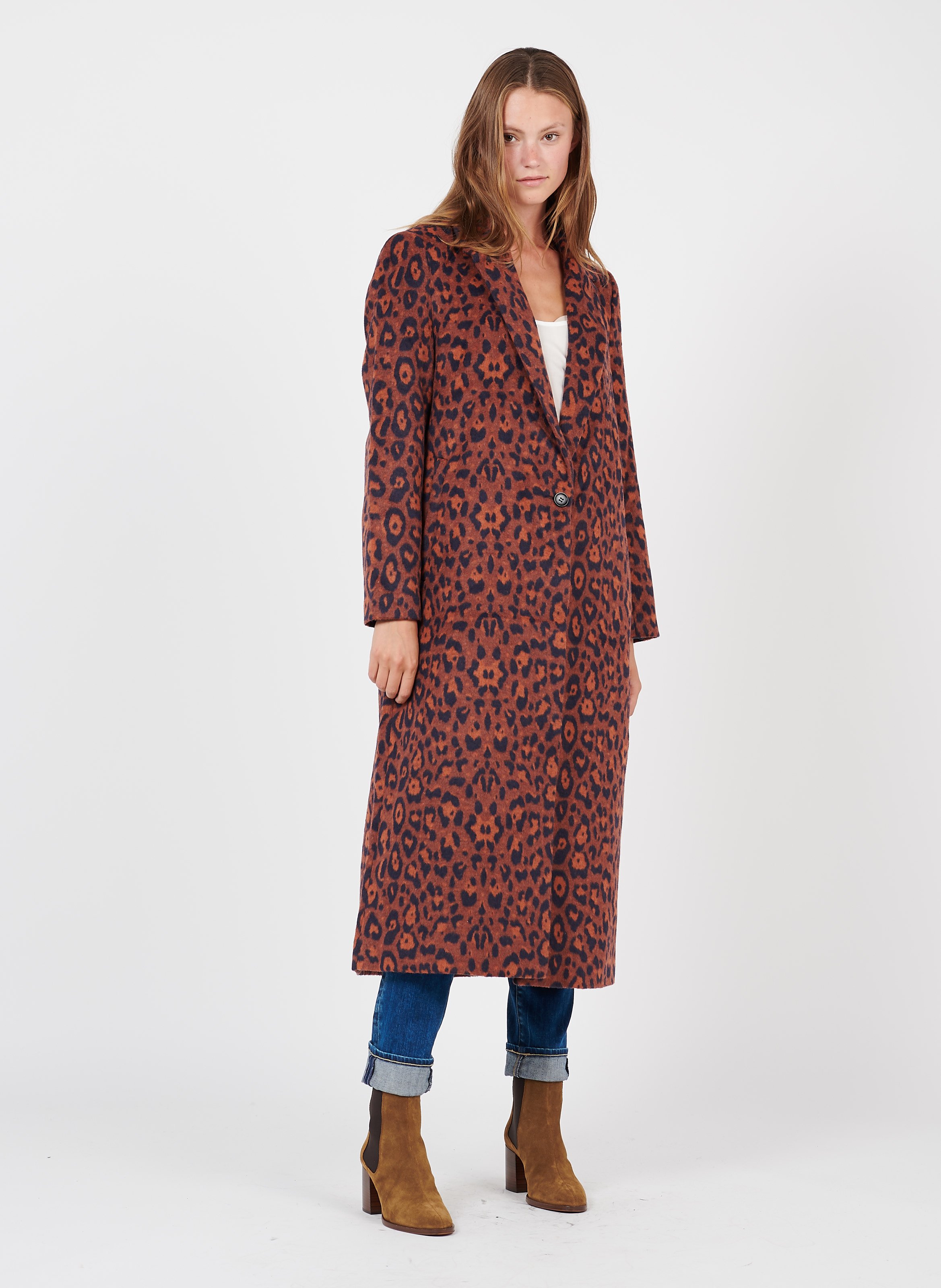 leopard print wool coat