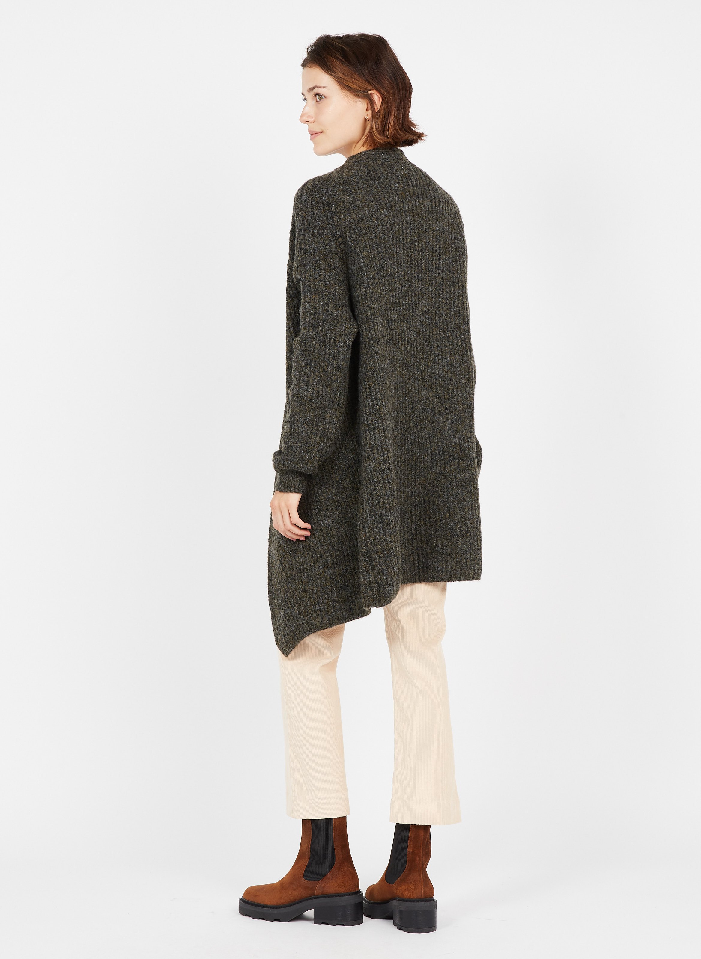 women wool ribbed knitted coat