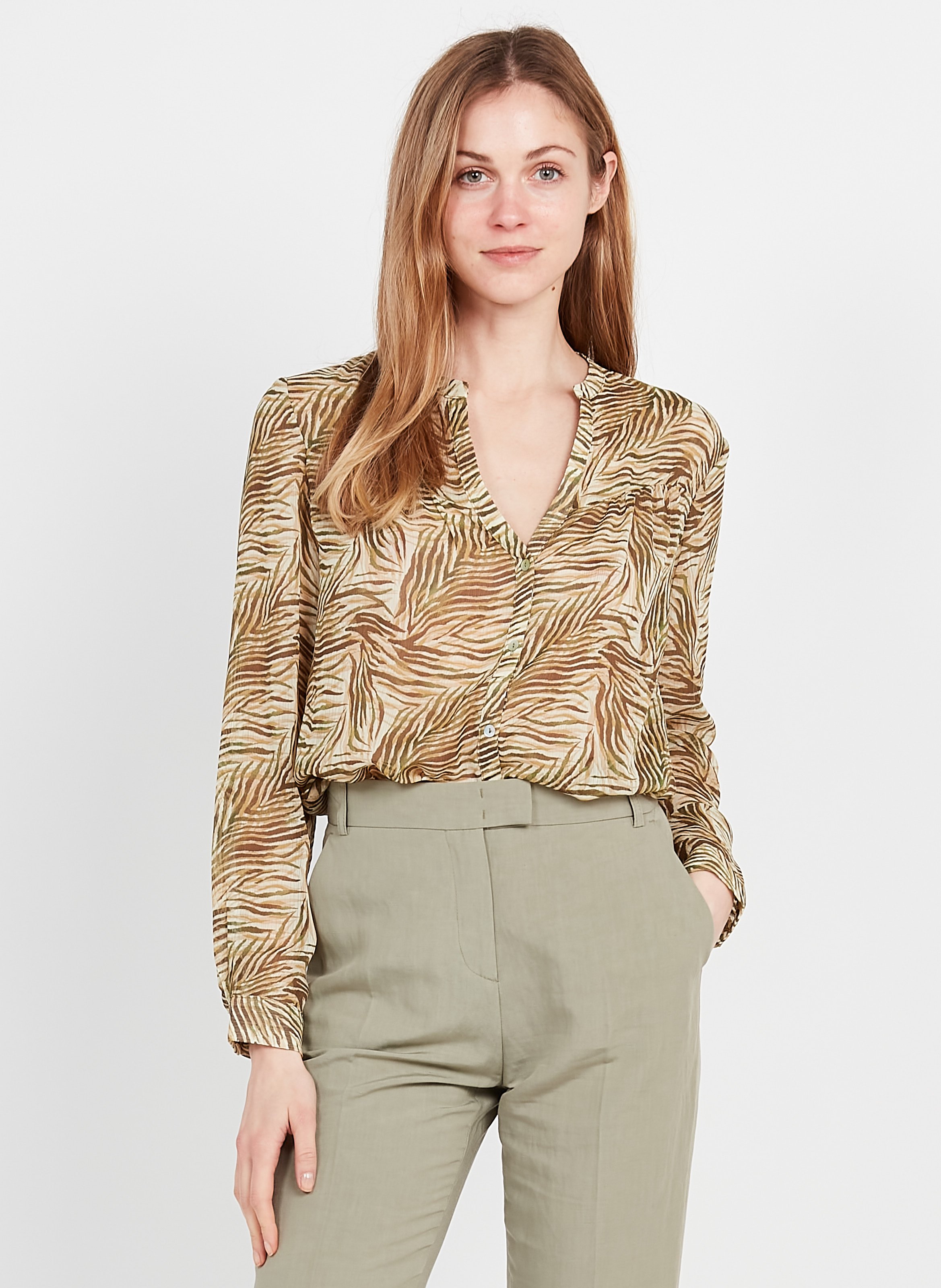 Printed Henley Shirt Green See U Soon 