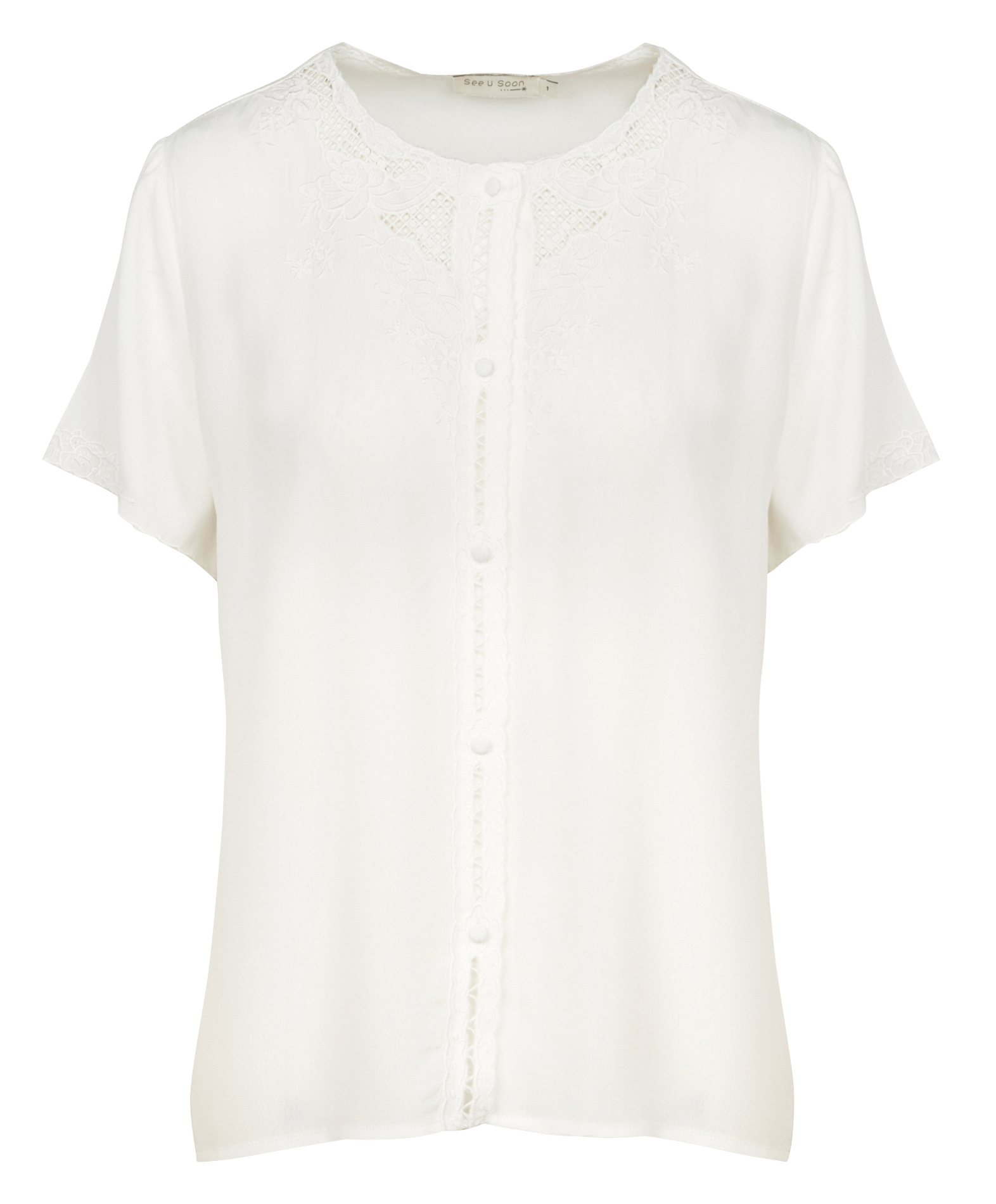 Round-neck Openwork Embroidery Shirt 