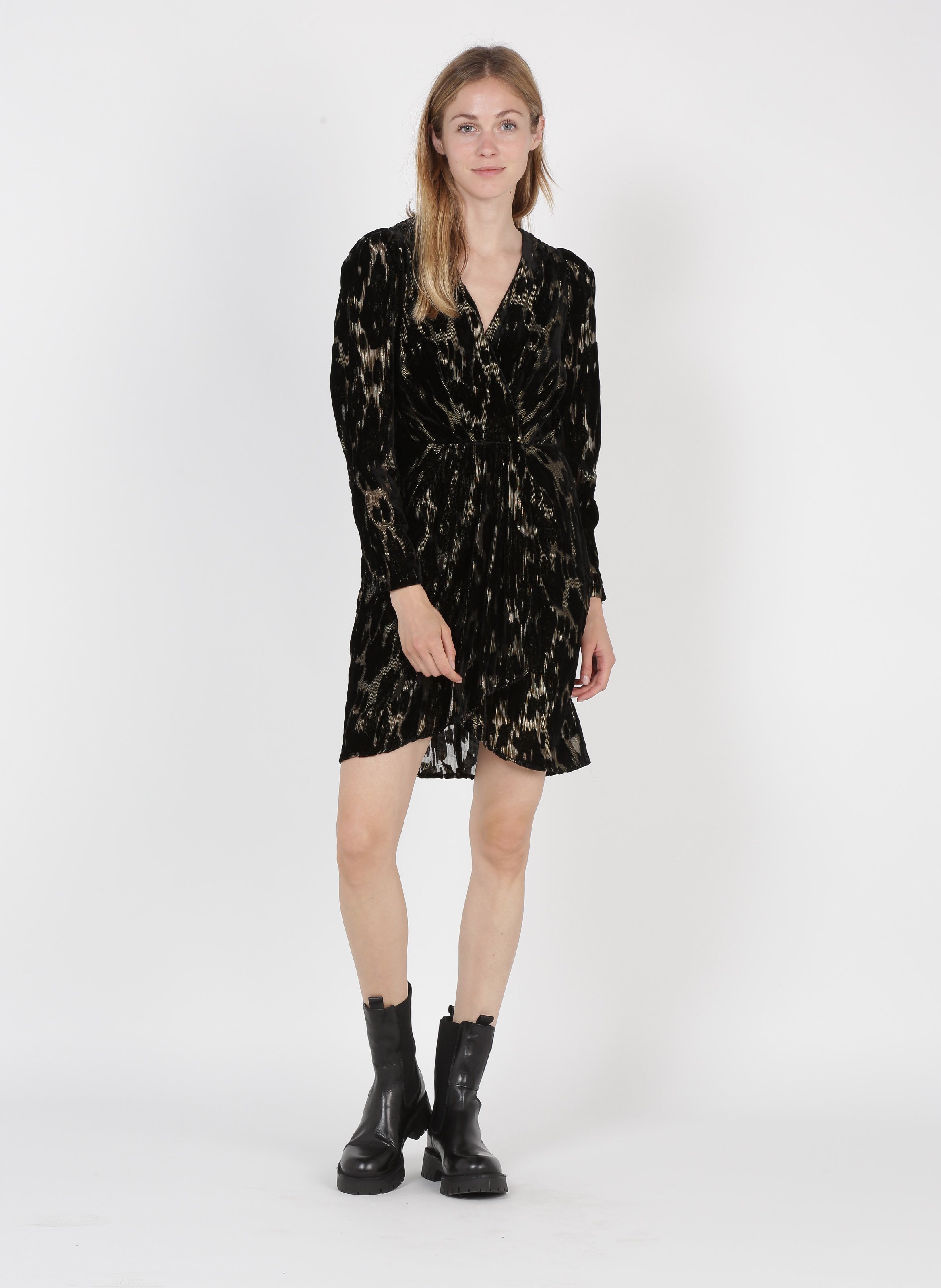 short velvet wrap dress