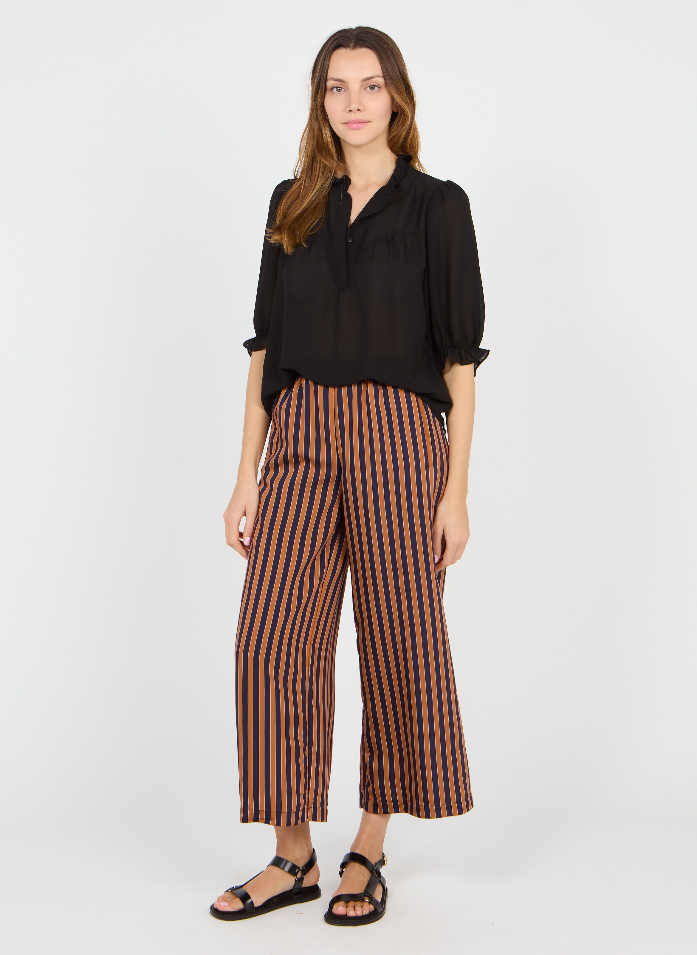 Sale Striped Straight-leg Pants Brown 