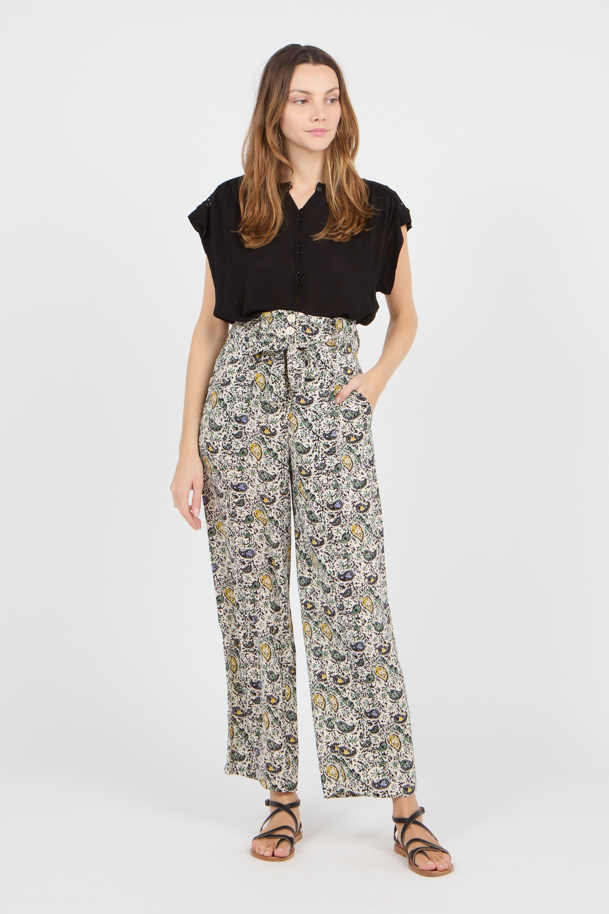 Wide-leg Paisley Print Pants Offwhite 