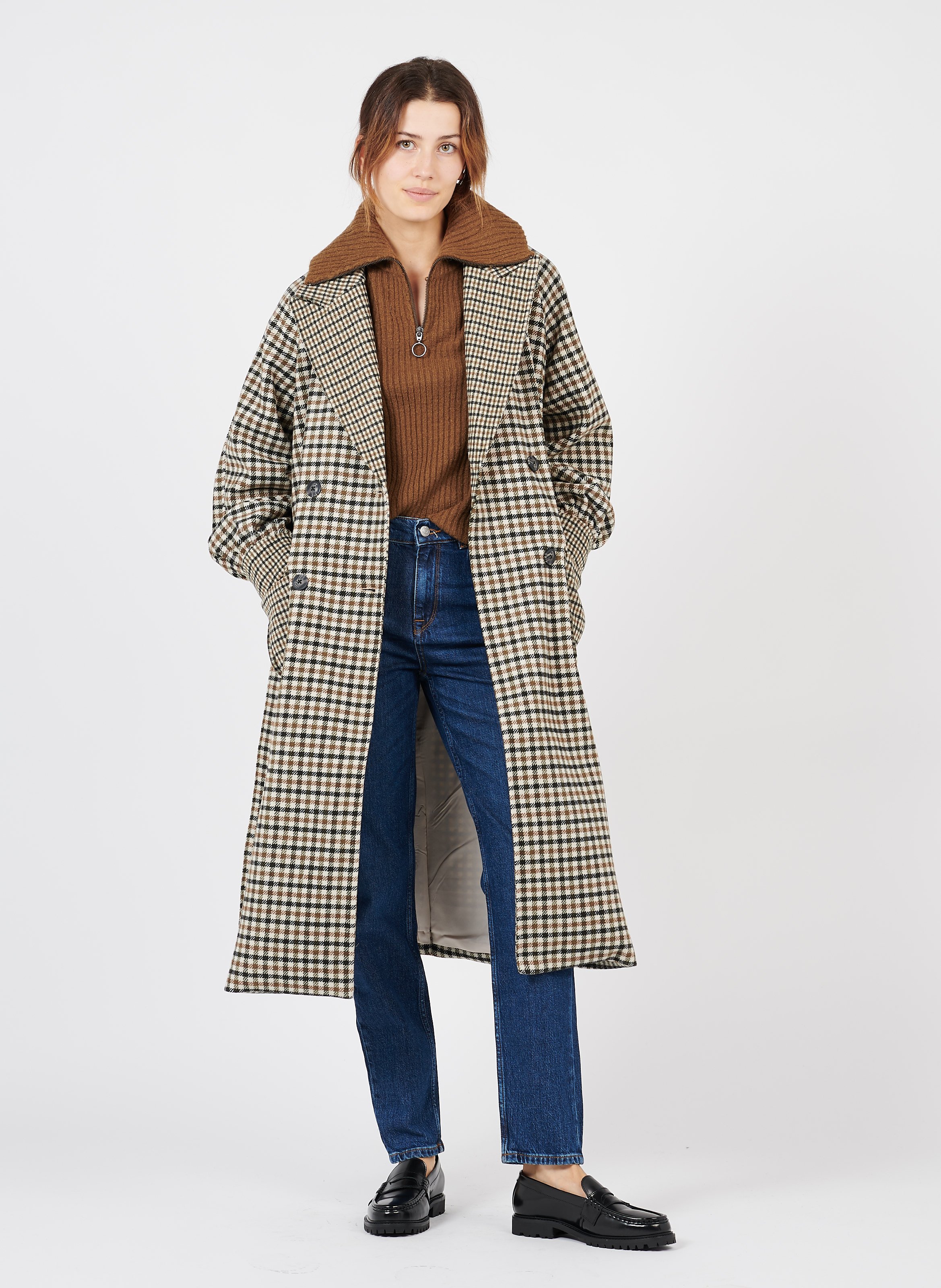 long checked coat