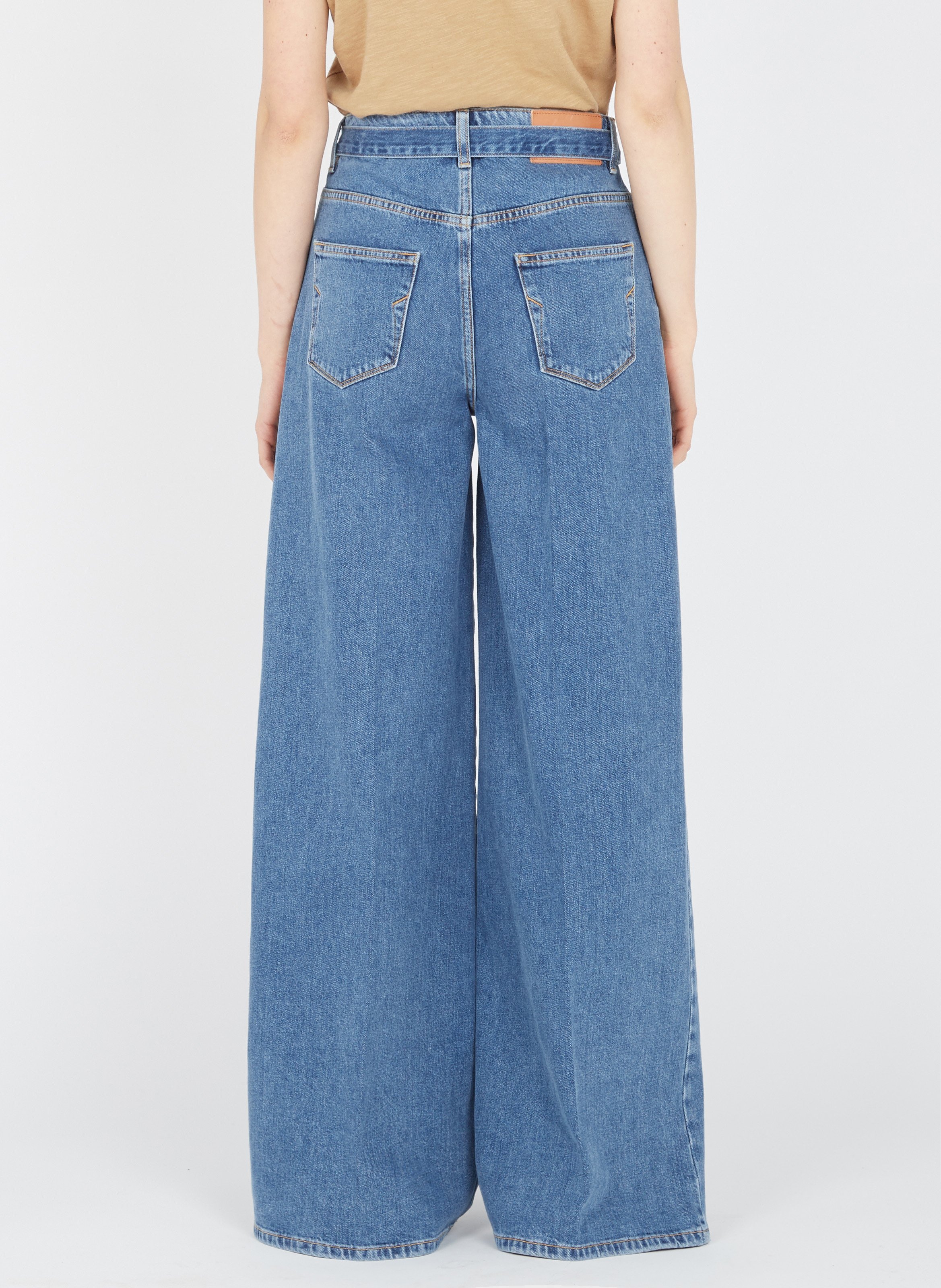 Wide-leg High-waisted Belted Jeans Medium Blue Denim Selected - Women |  Place des Tendances