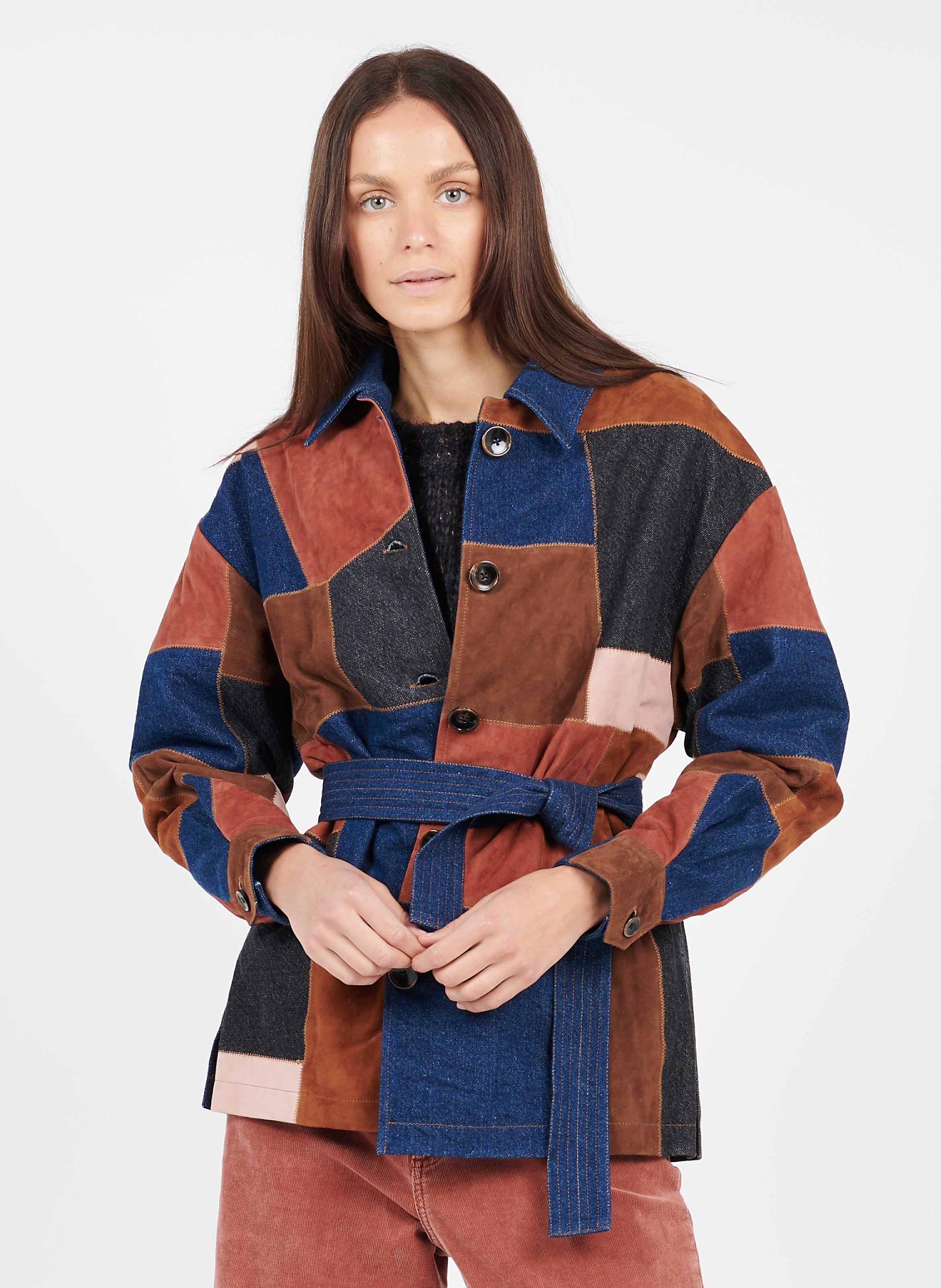 multi colored jean jacket