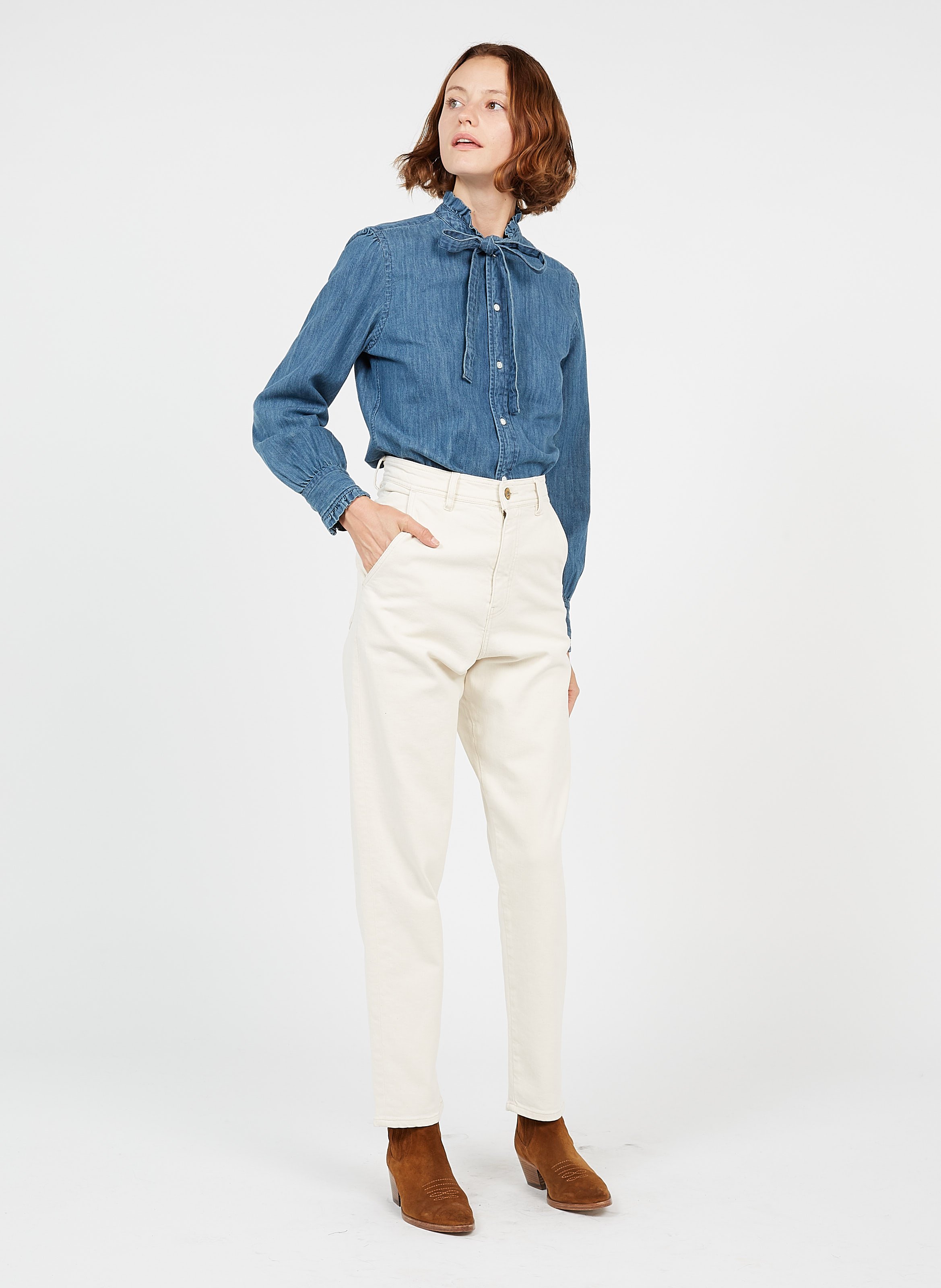 lauren tie neck denim shirt 