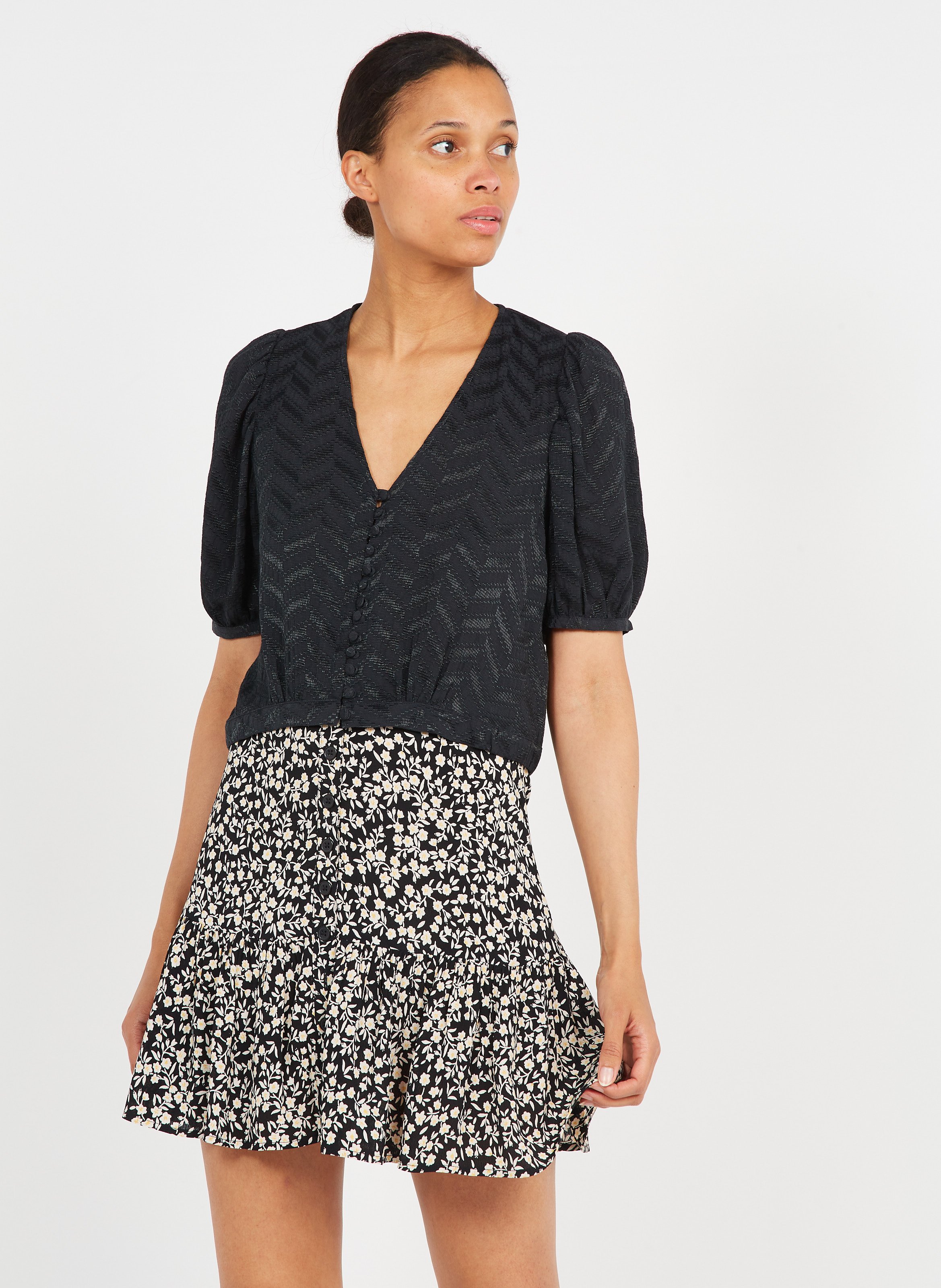 Sale Short Floral Print Skirt Black 