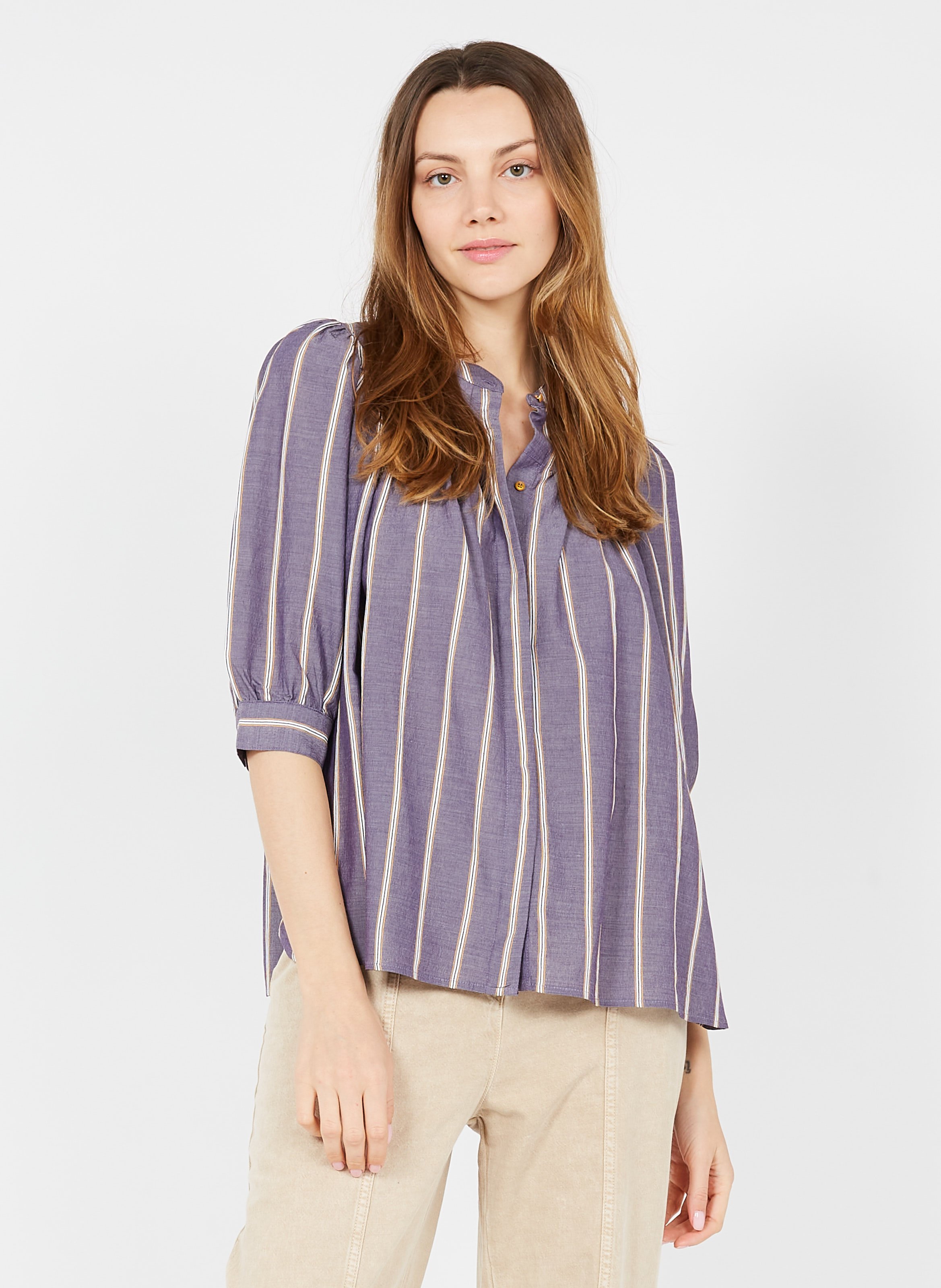 Sale Round-neck Striped Shirt Purple 
