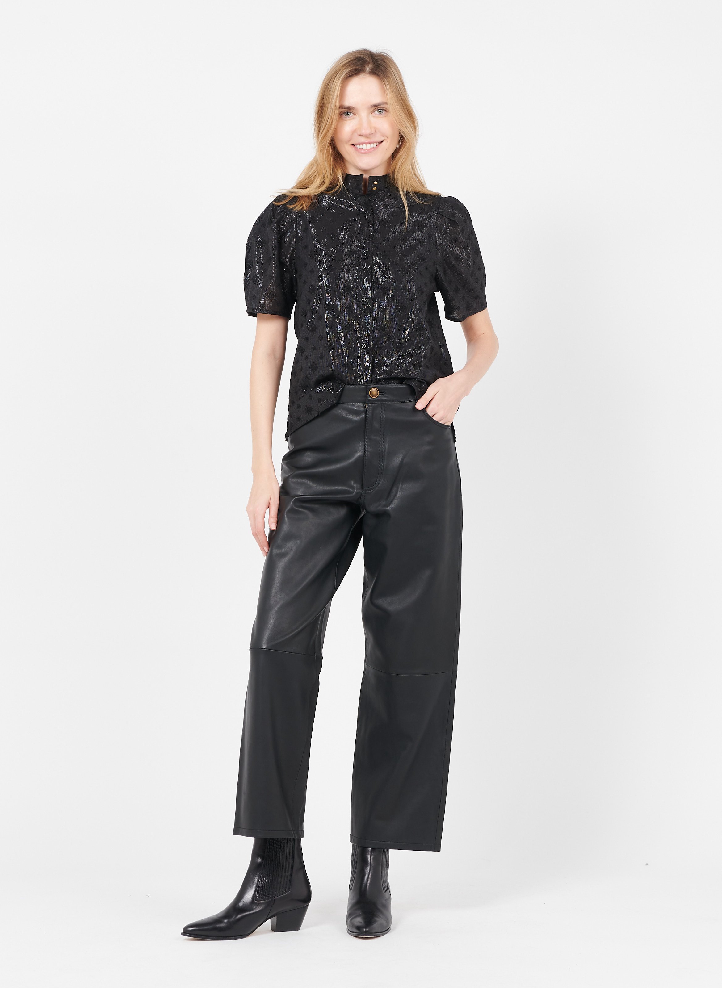 High-waisted Lambskin Leather Pants 