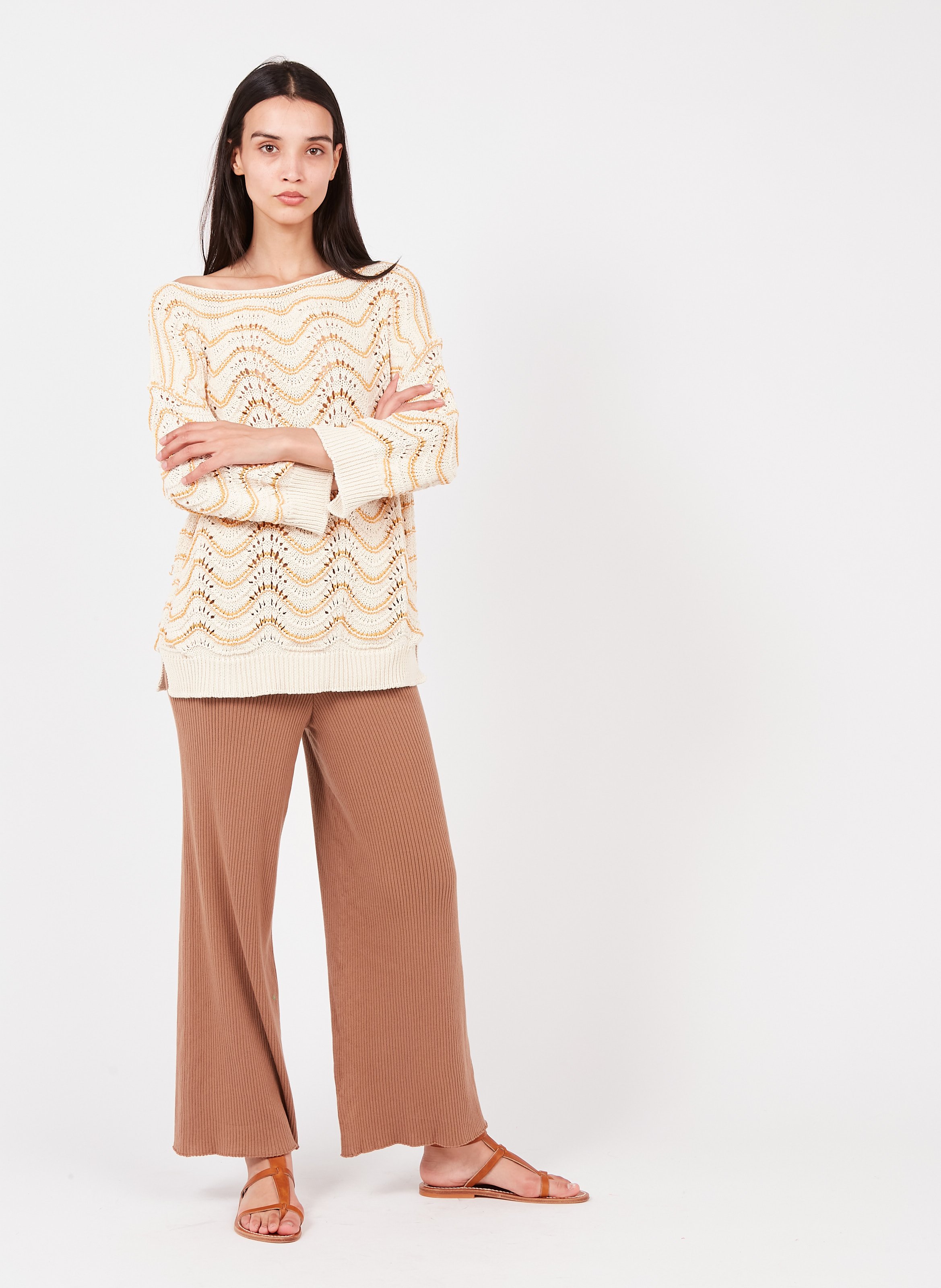 Sale Wide-leg 7/8 Ribbed Cotton Pants 