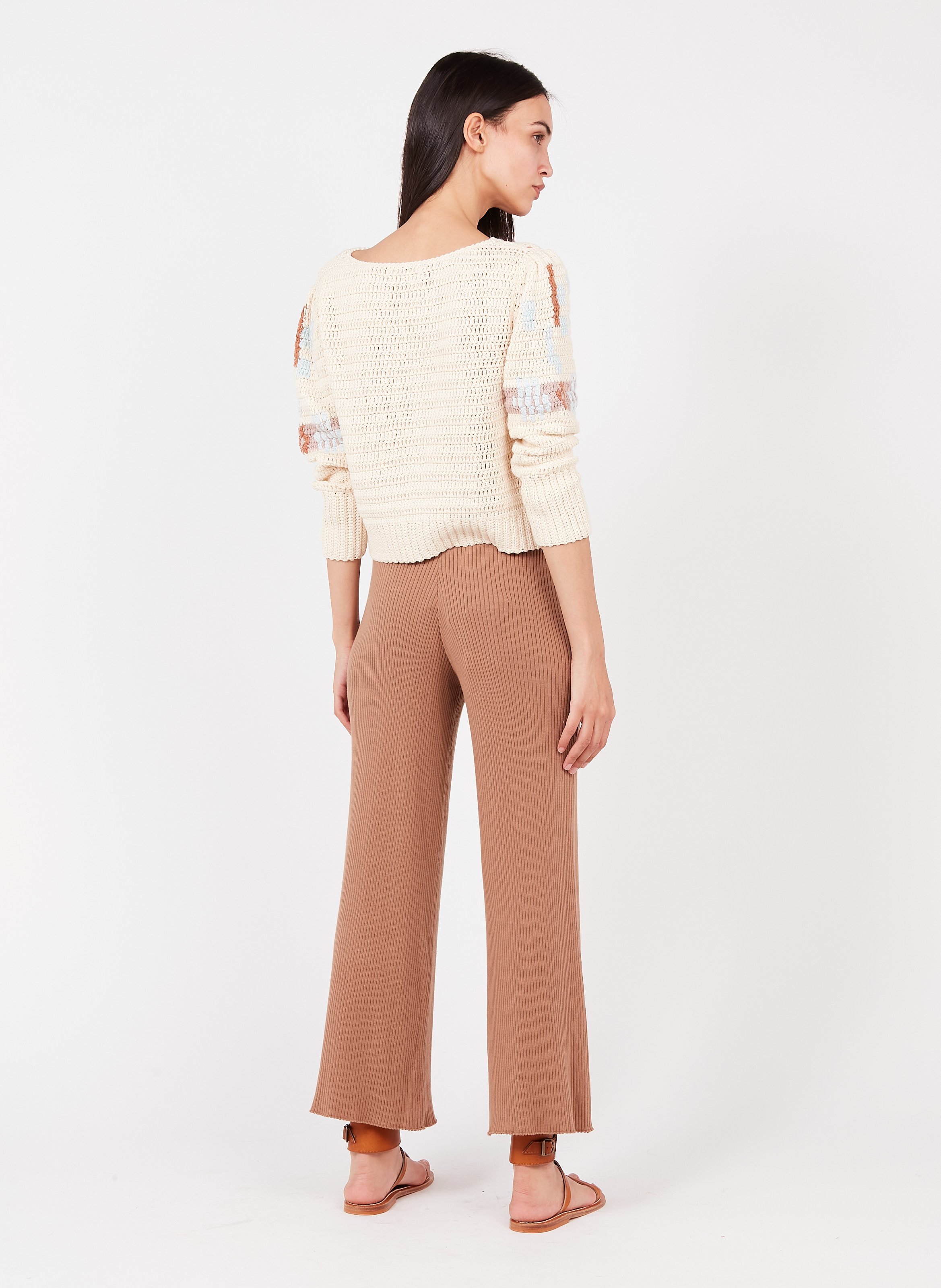Sale Wide-leg 7/8 Ribbed Cotton Pants 