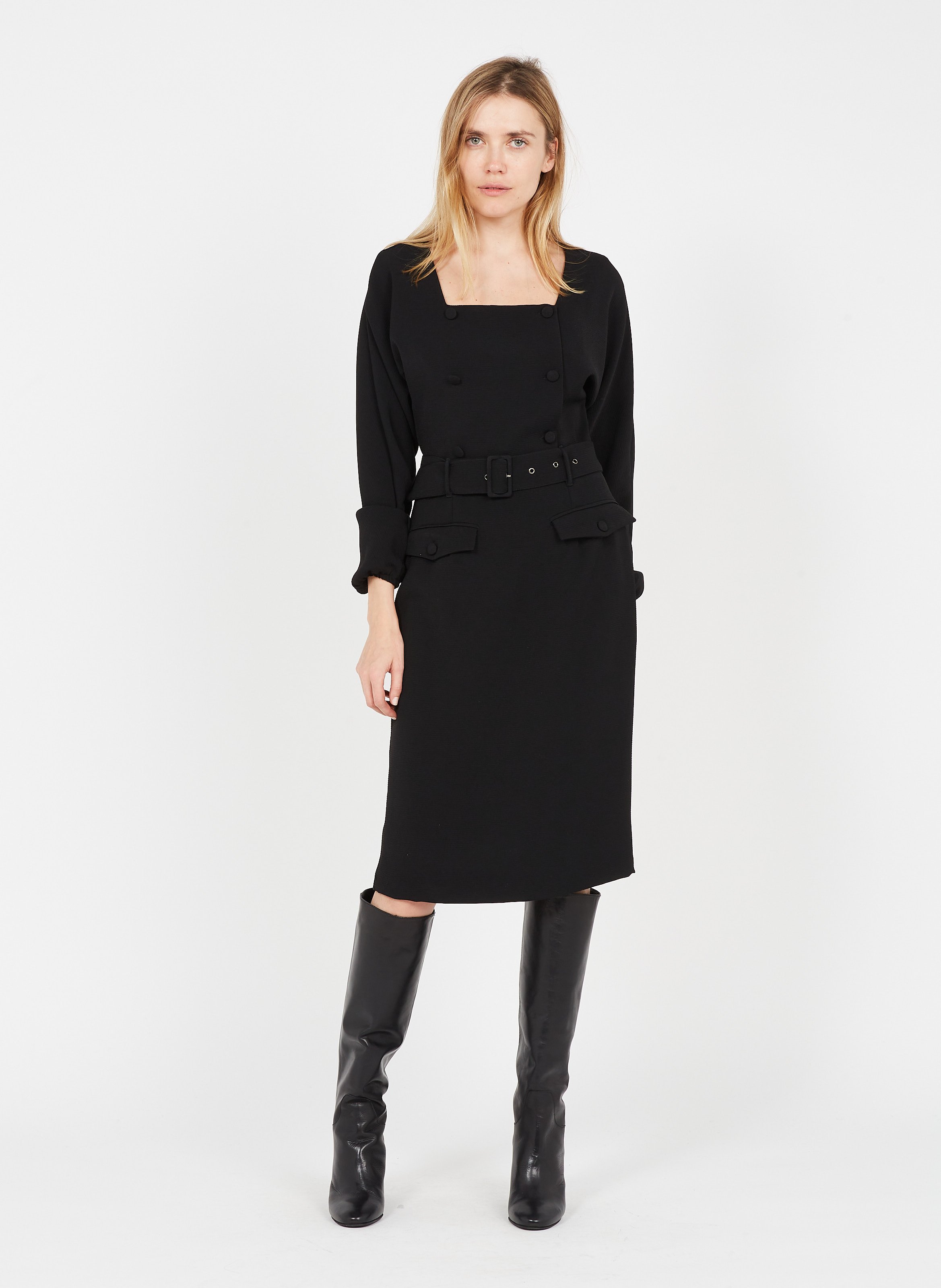 black straight midi dress