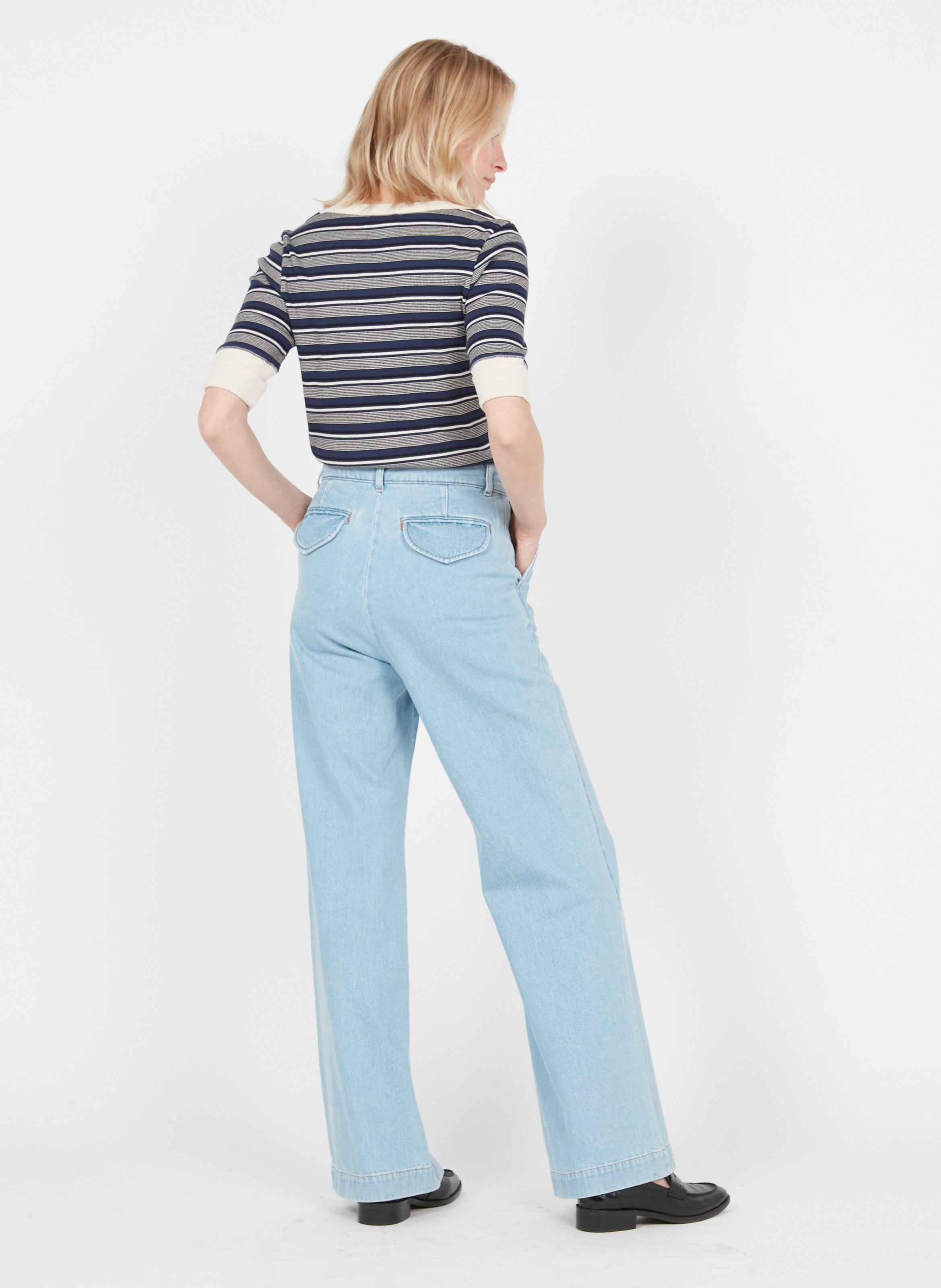 Sale Faded Cotton Wide-leg Jeans Denim 