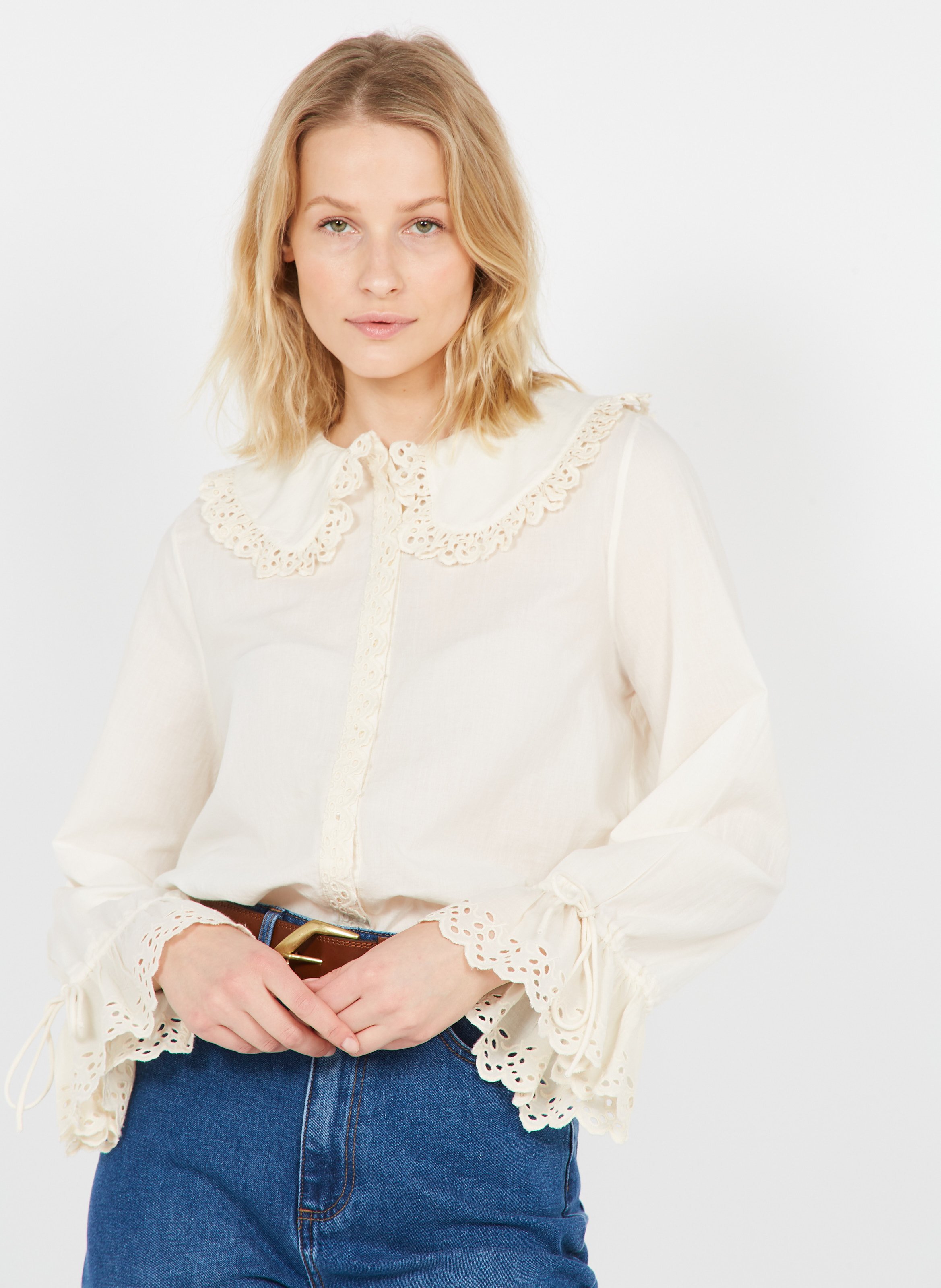 Sale Cotton Shirt With Peter Pan Collar 
