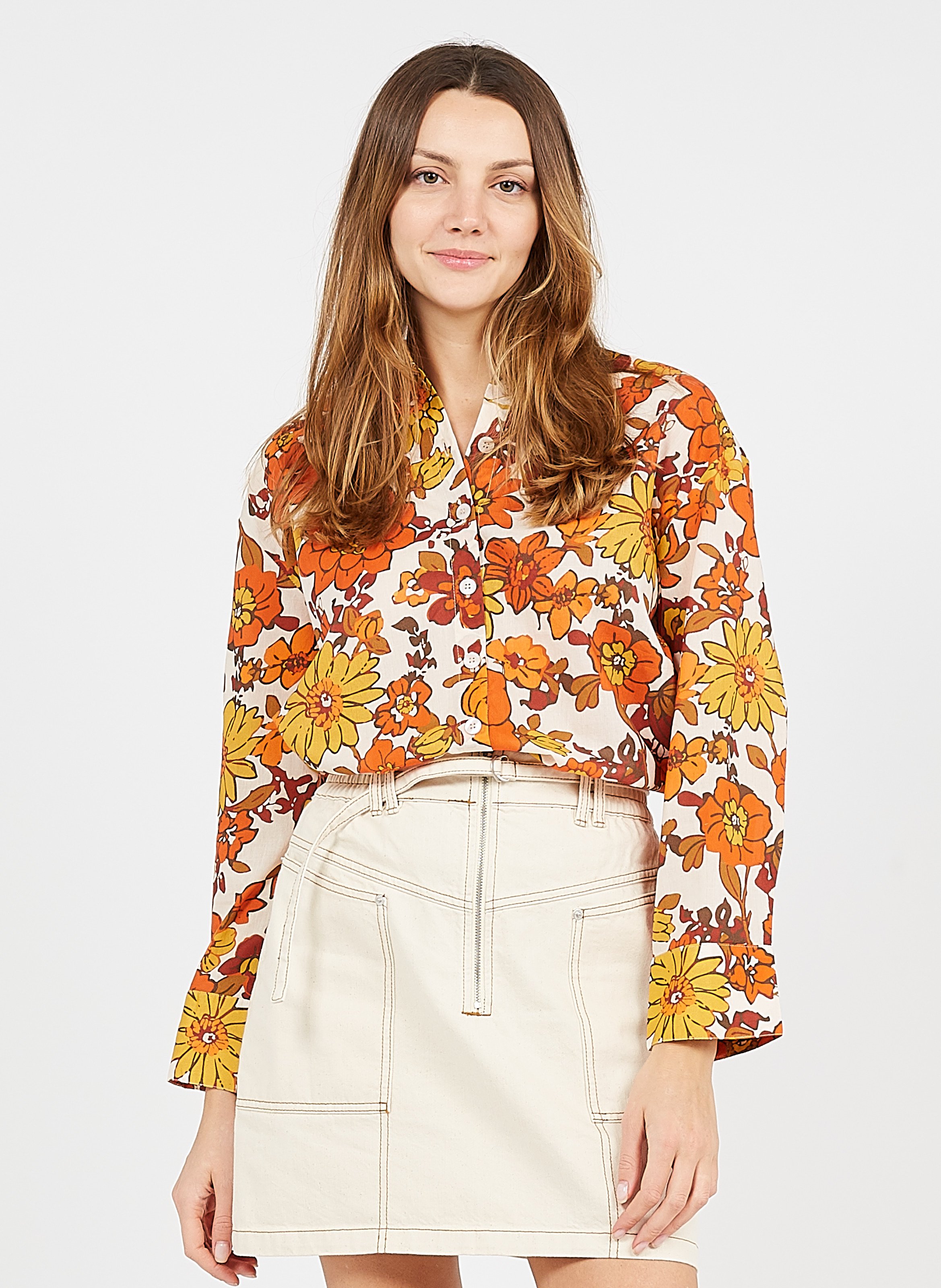 Sale Floral Print Cotton Shirt With 