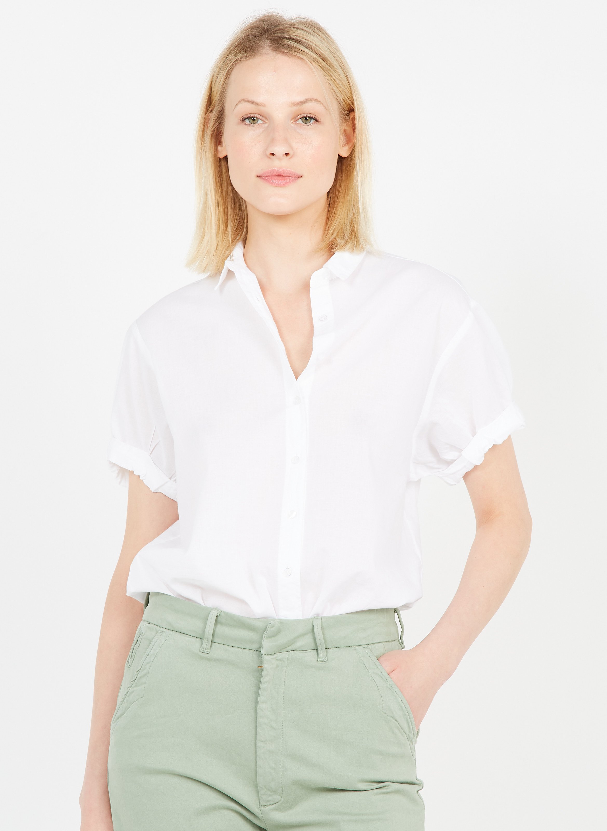 Cotton Shirt With Classic Collar Blanc 