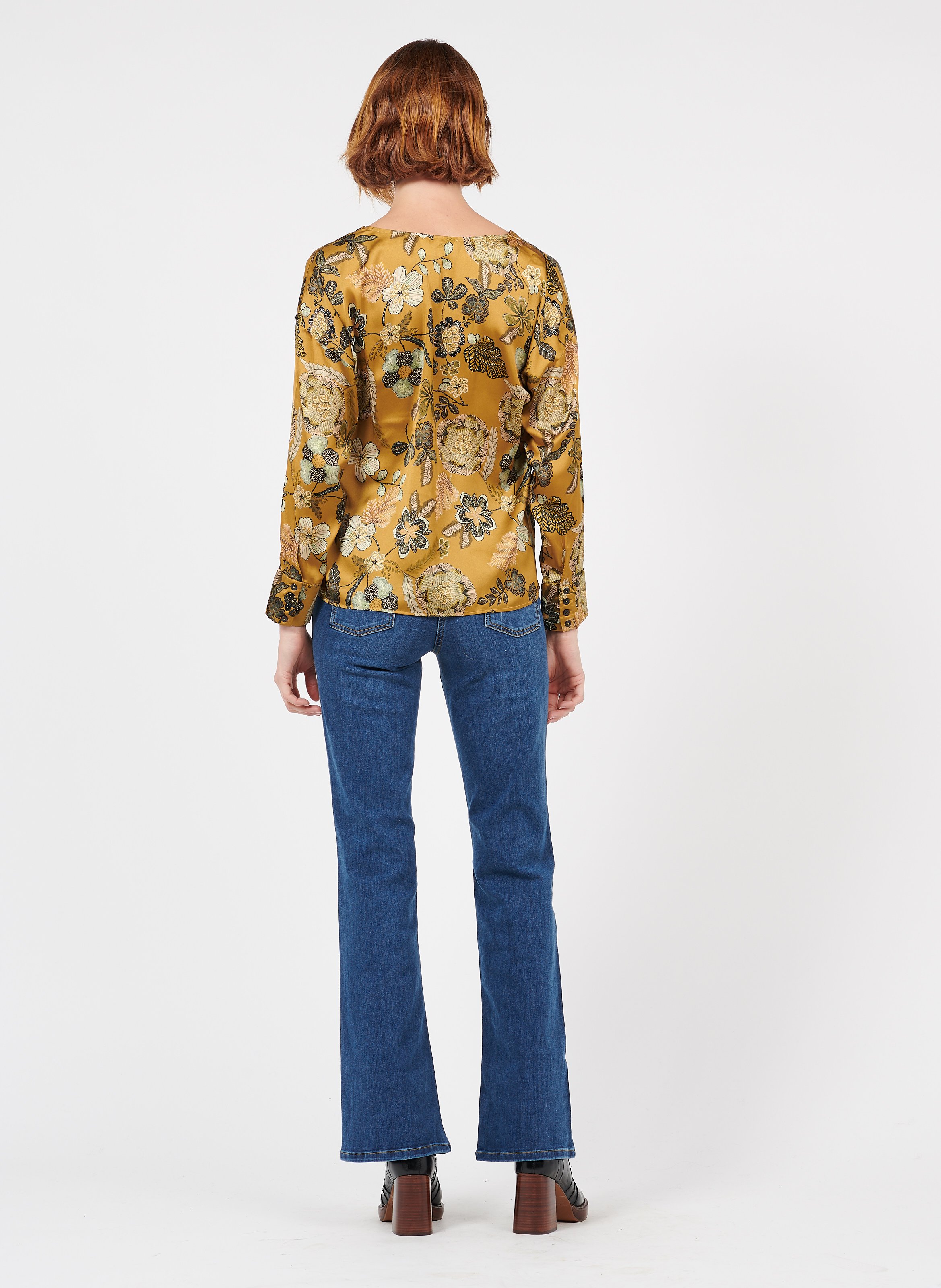 yellow bootcut jeans